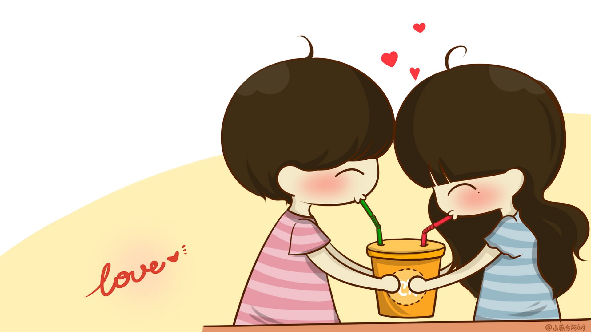 小希和阿树,卡通,手绘,可爱,爱情