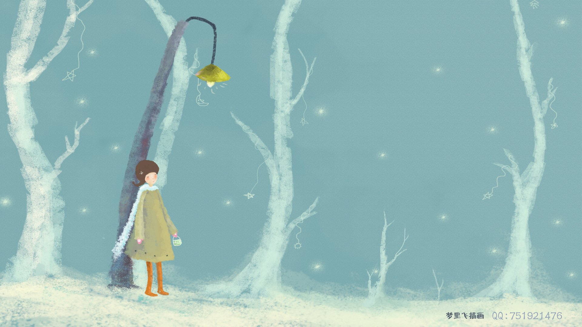 梦里飞插画,女孩,梦幻