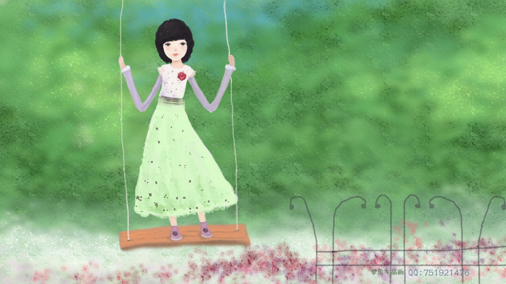 梦里飞插画,女孩,梦幻