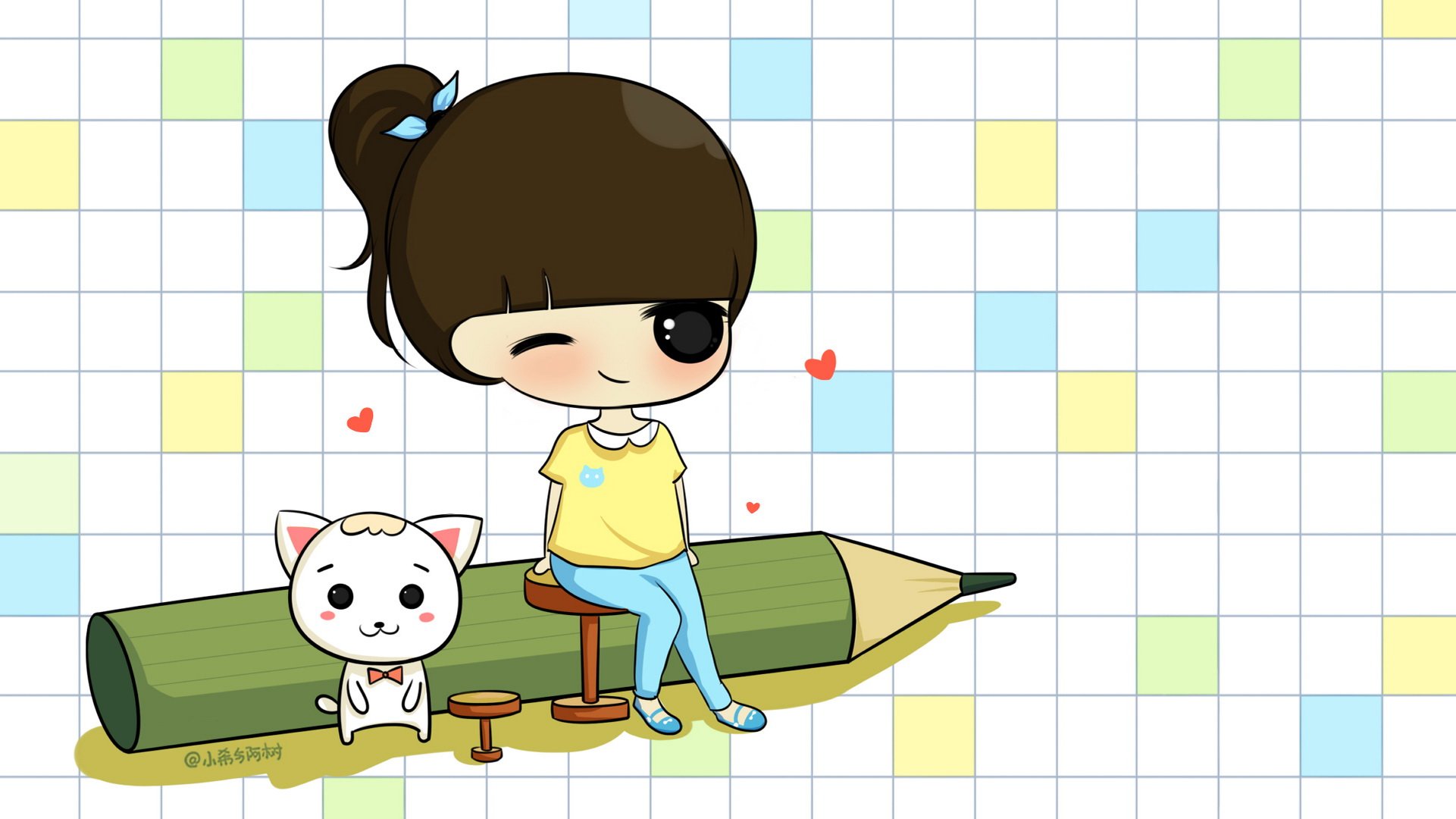 小希和阿树,卡通,手绘,可爱,爱情