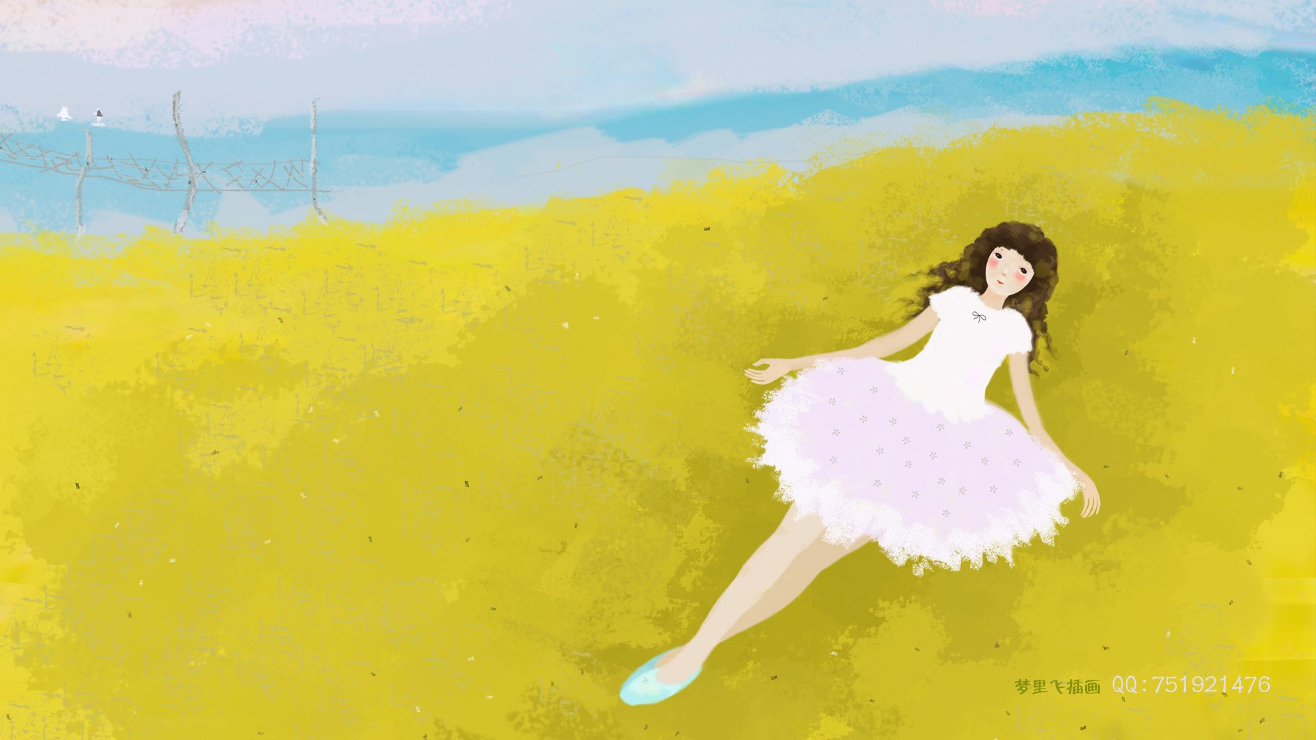 梦里飞插画,女孩,梦幻