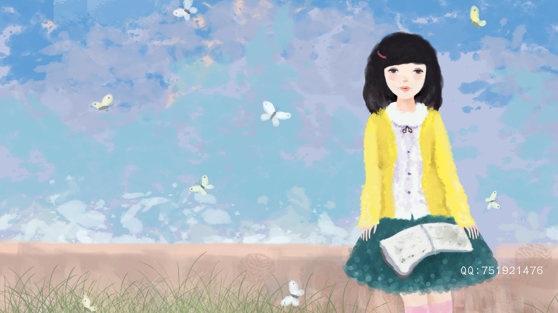 梦里飞插画,女孩,梦幻