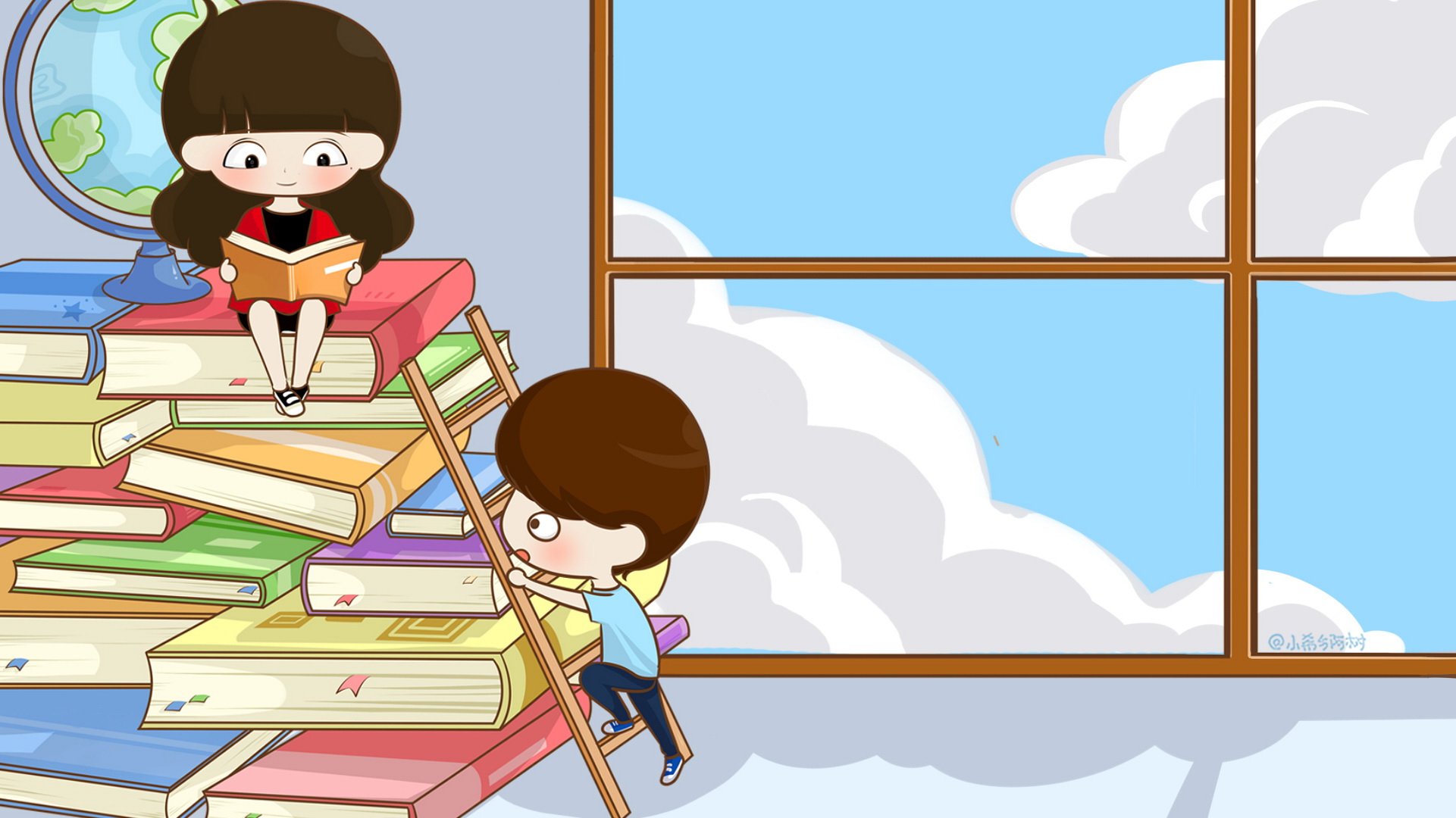 小希和阿树,卡通,手绘,可爱,爱情