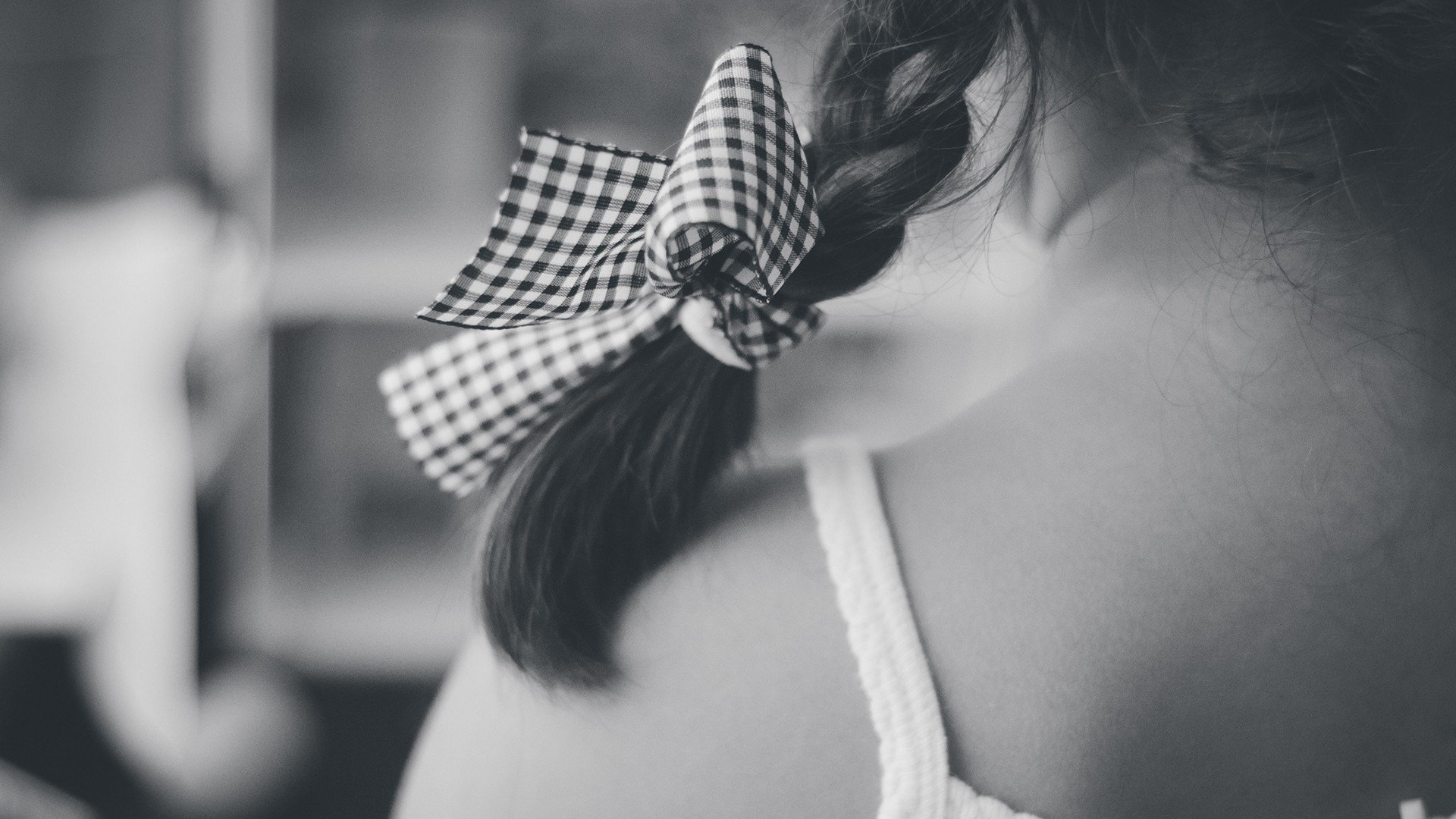 背影,辫子,美女,黑白