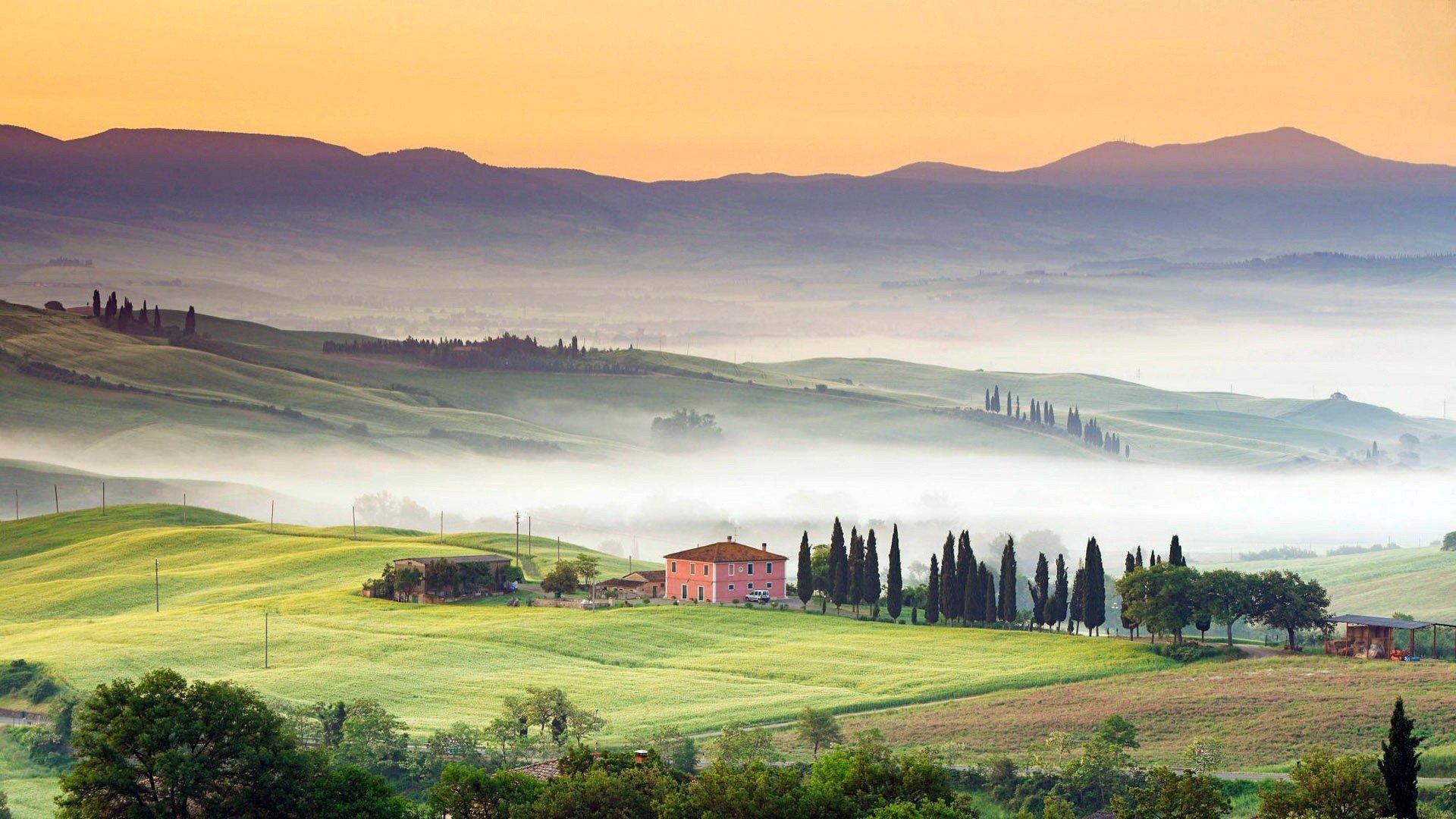 风景,早晨,山谷,唯美,雾,清新