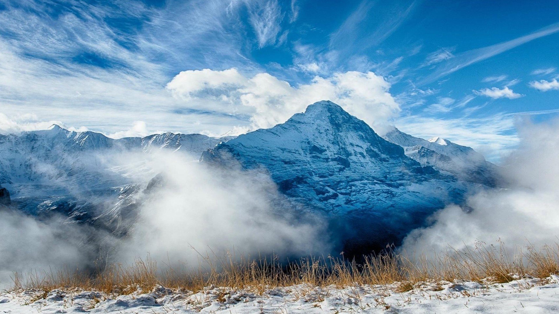 风景,雪山,蓝天,白云,宽屏