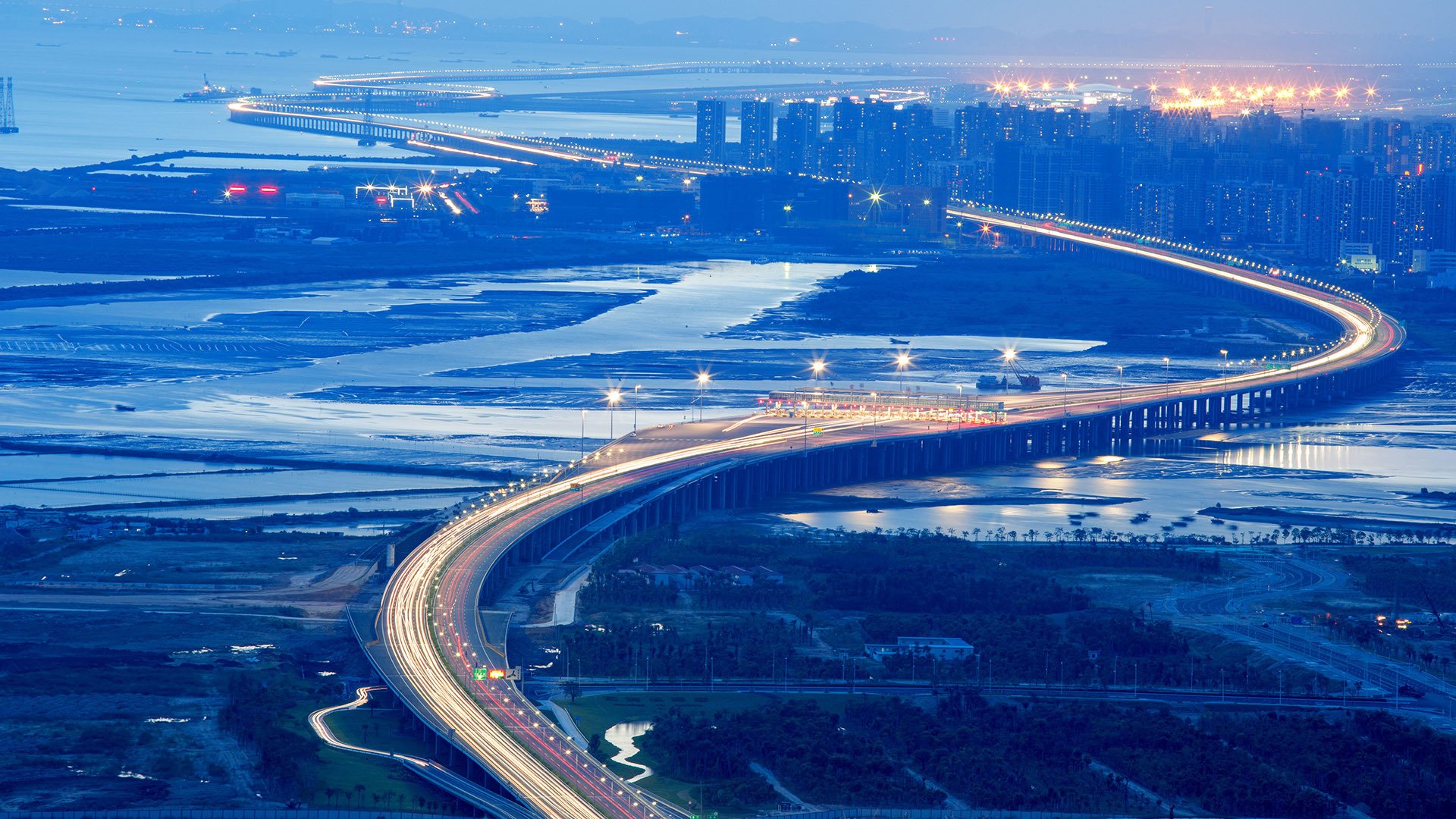 风景,城市夜景,公路,宽屏