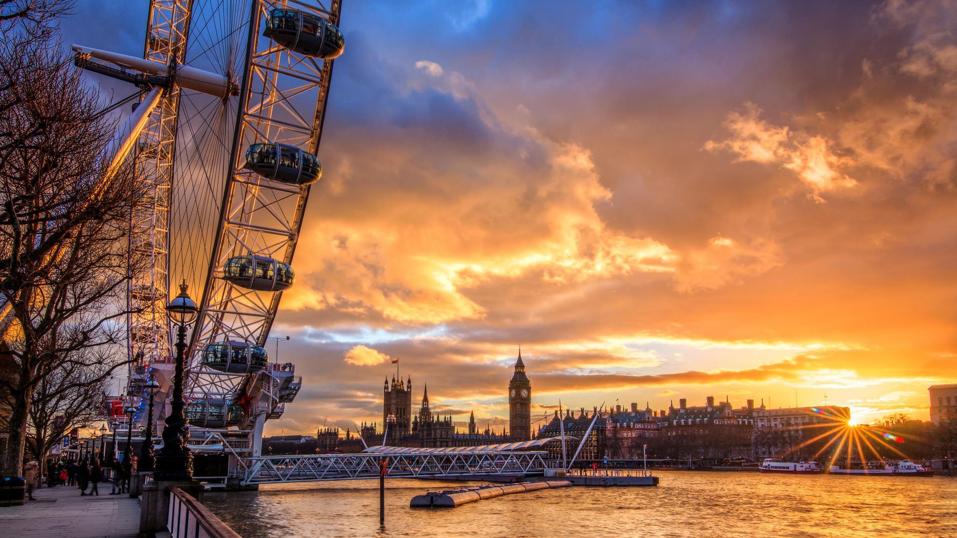 风景,摩天轮,黄昏,晚霞,宽屏