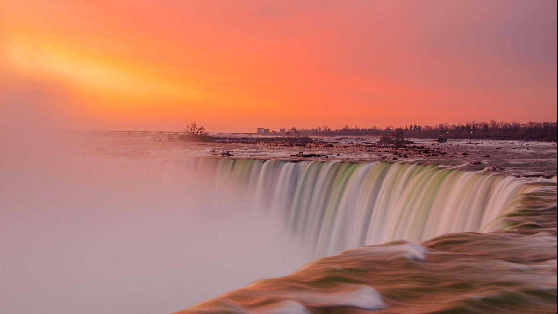风景,黄昏,瀑布,美丽壮观,宽屏