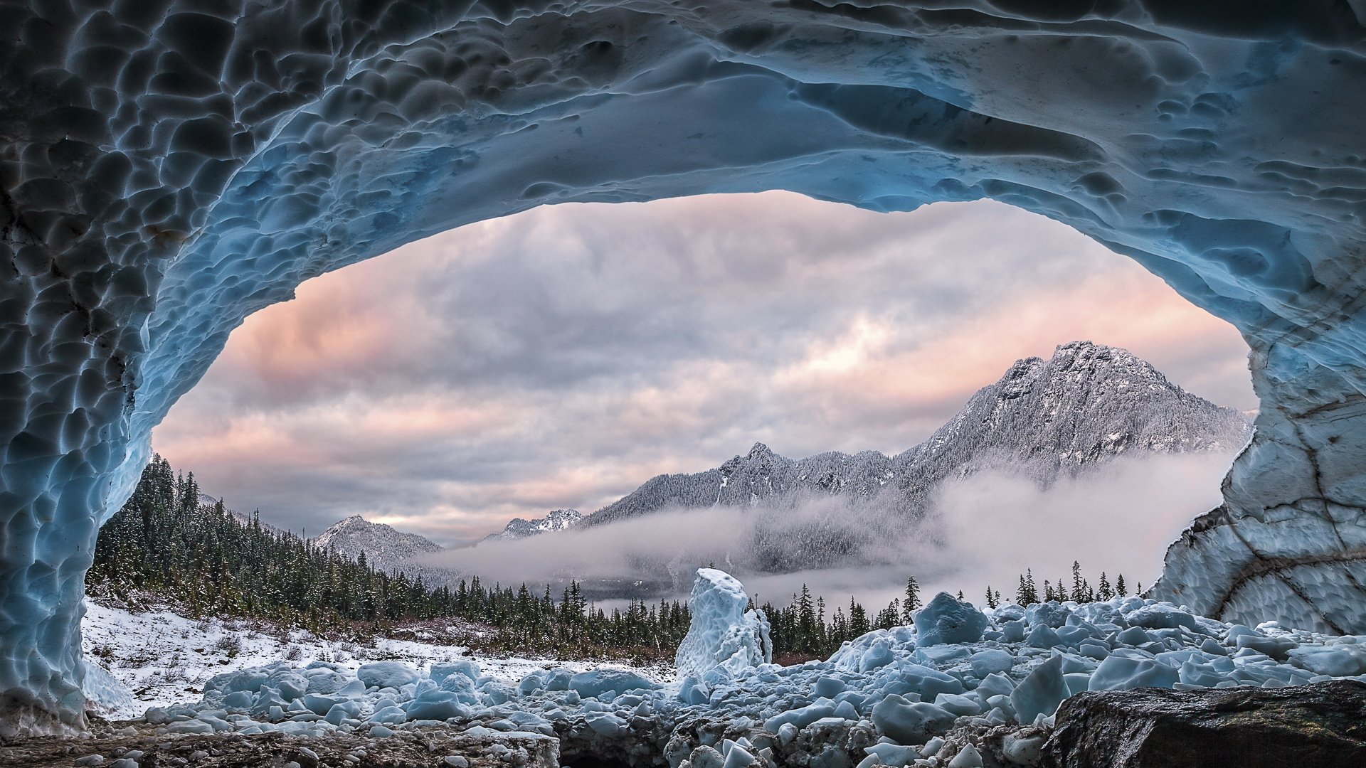 山洞,雪山,美景,大雪