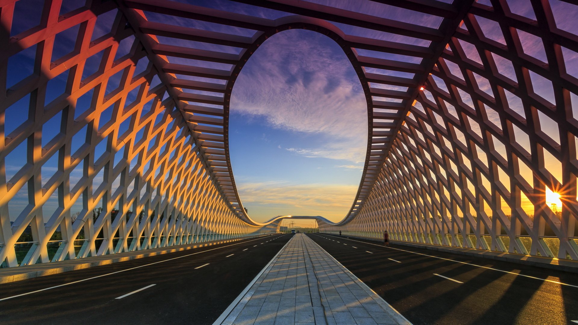 建筑,桥,日出,晴天