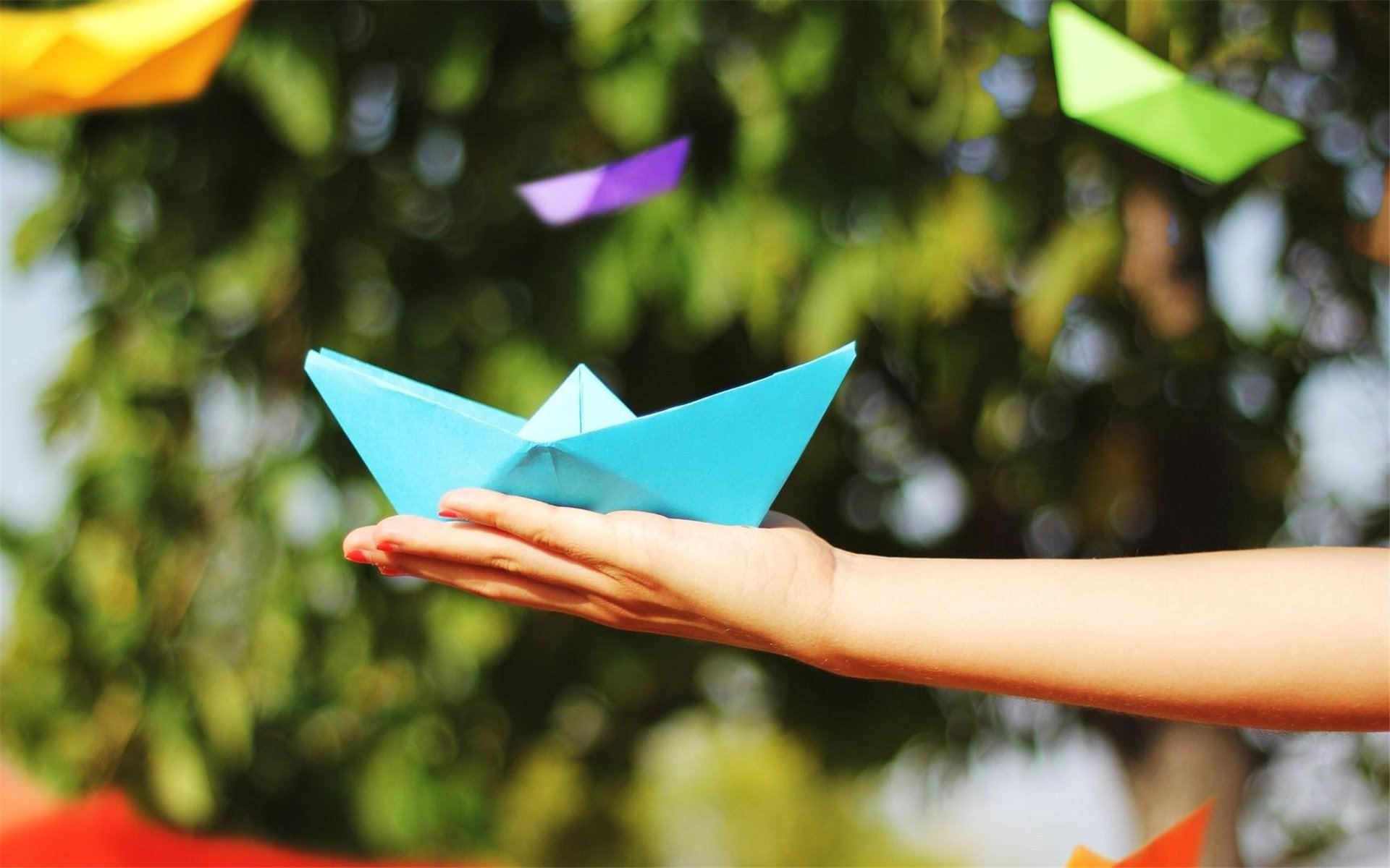 小清新,纸船,彩色纸船,可爱,宽屏