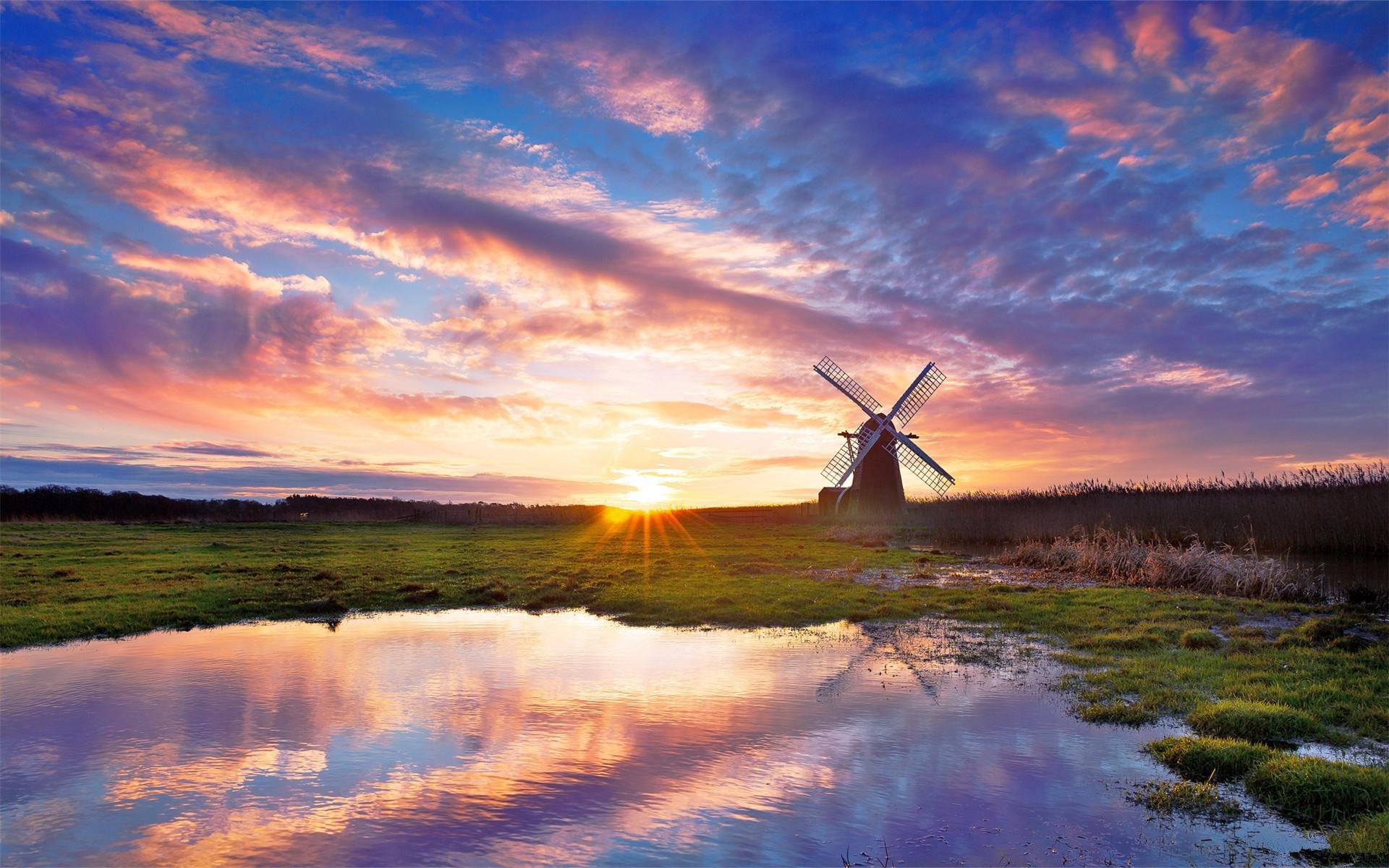 风景,自然风景,风车,晚霞,夕阳