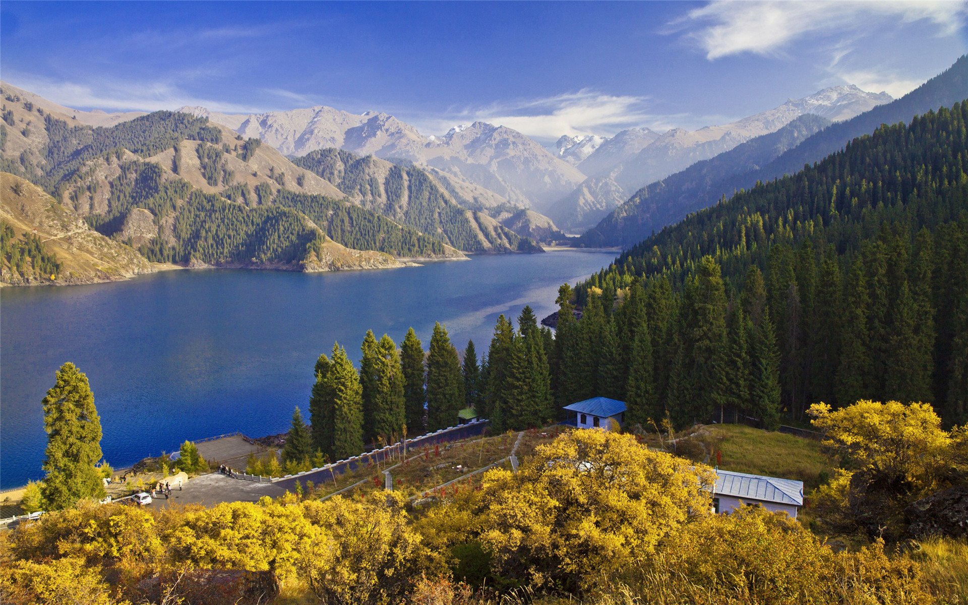 风景,天山池,山明水秀,蓝天白云,风景秀美,宽屏