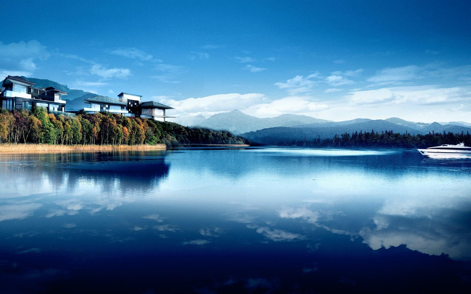 风景,自然风景,安静恬然,别墅,湖泊