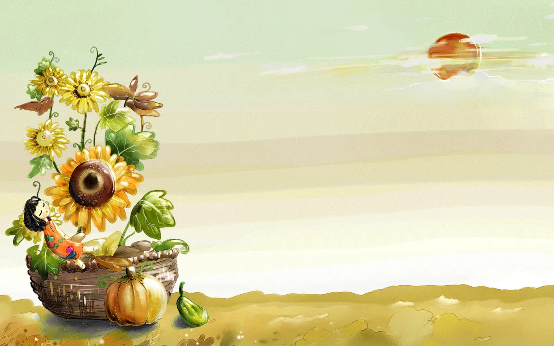 小清新,手绘,向日葵,可爱,宽屏