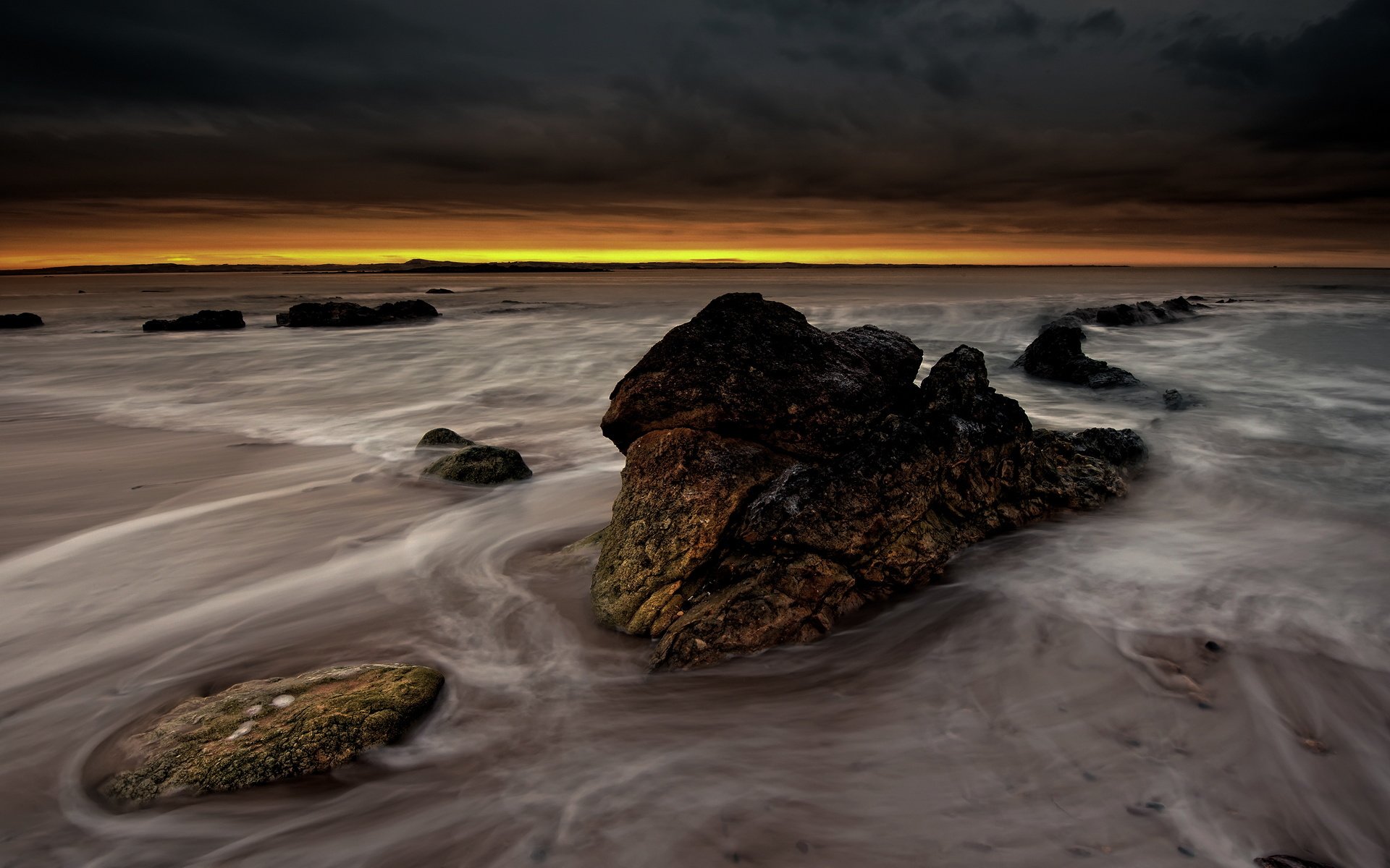 风景,海水,岩石,落日