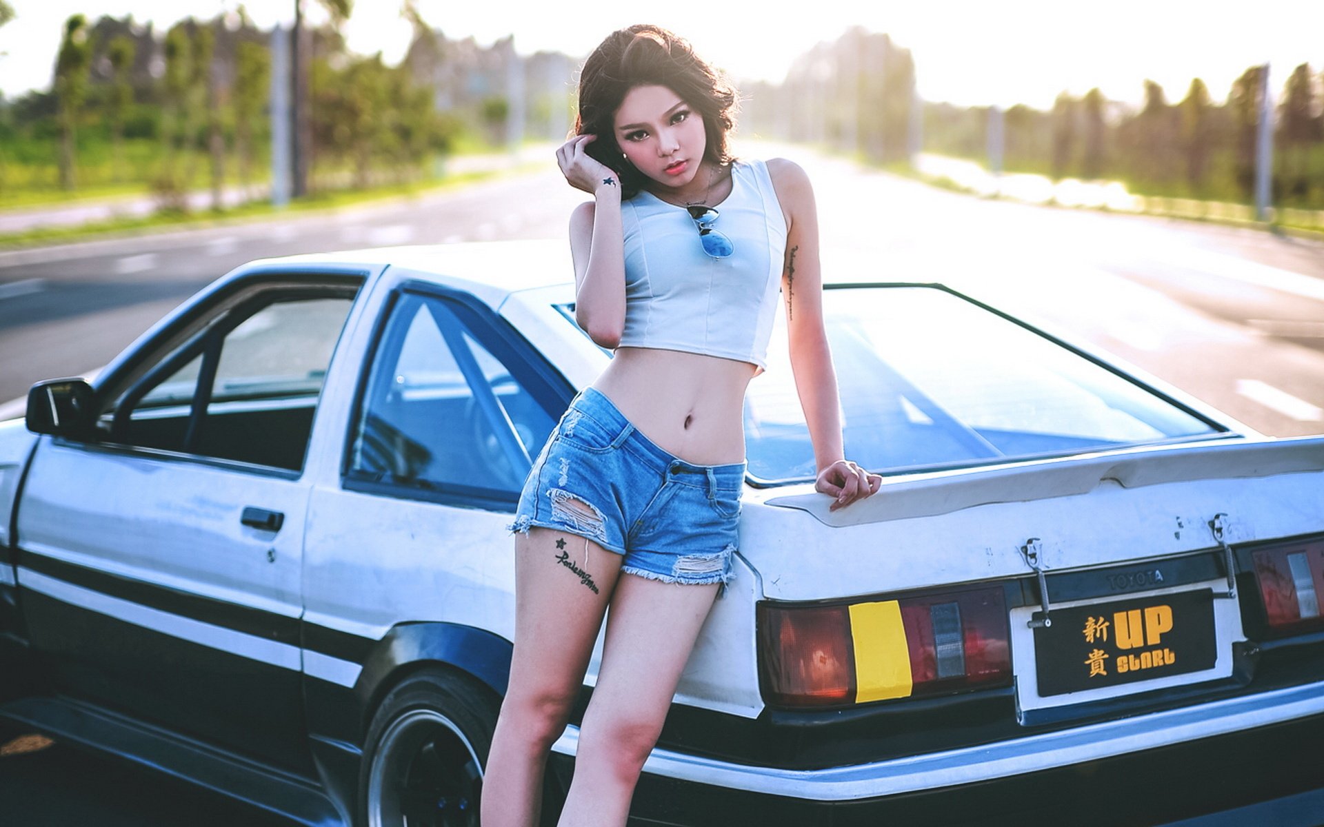 秋名山,战车,丰田,AE86,美女,模特,宽屏