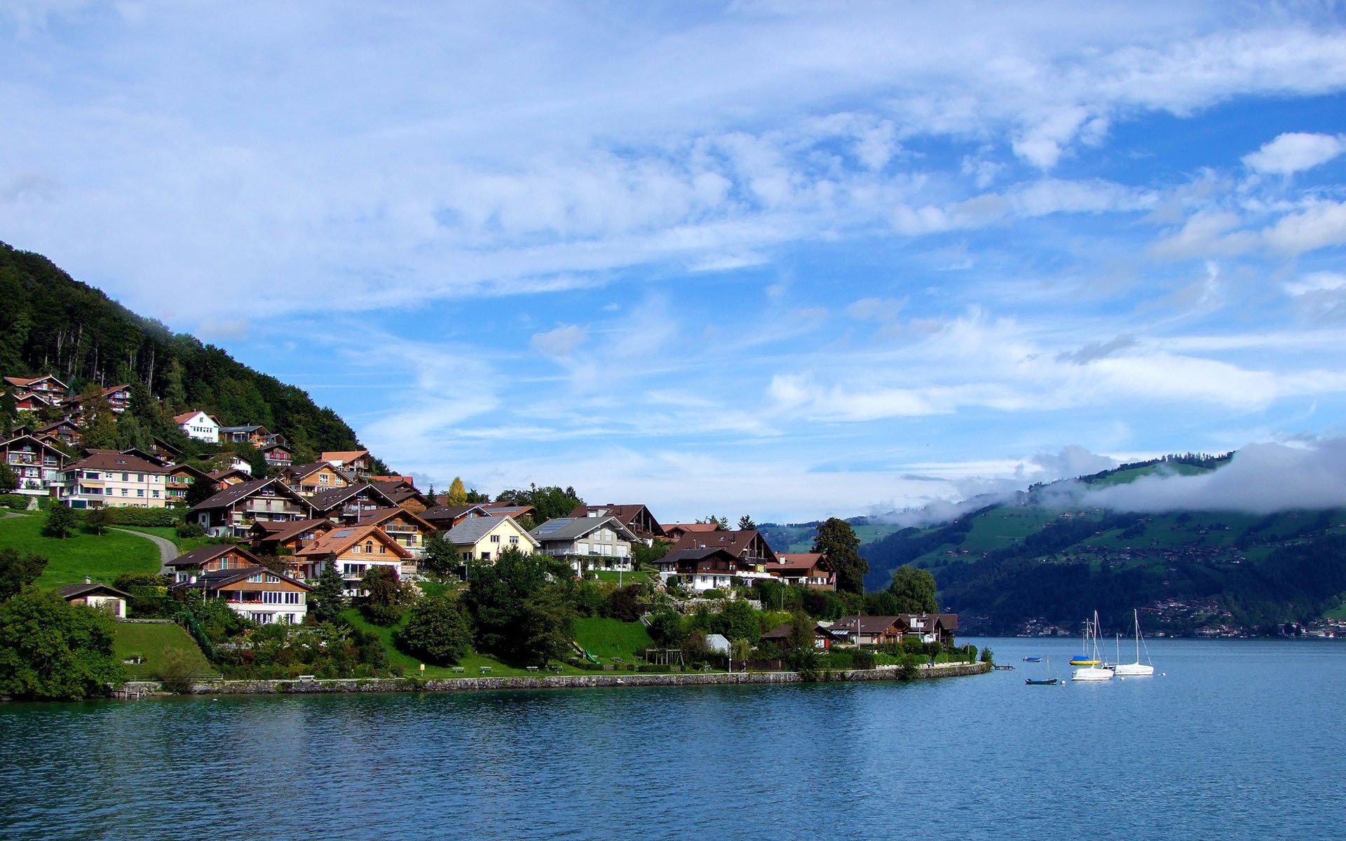 风景,图恩湖,瑞士伯尔尼州,山青水秀,美丽壮观,宽屏