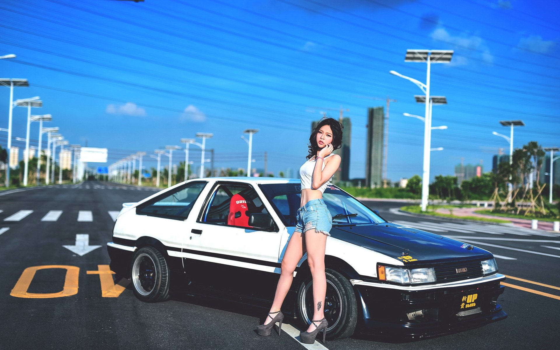 秋名山,战车,丰田,AE86,美女,模特,宽屏