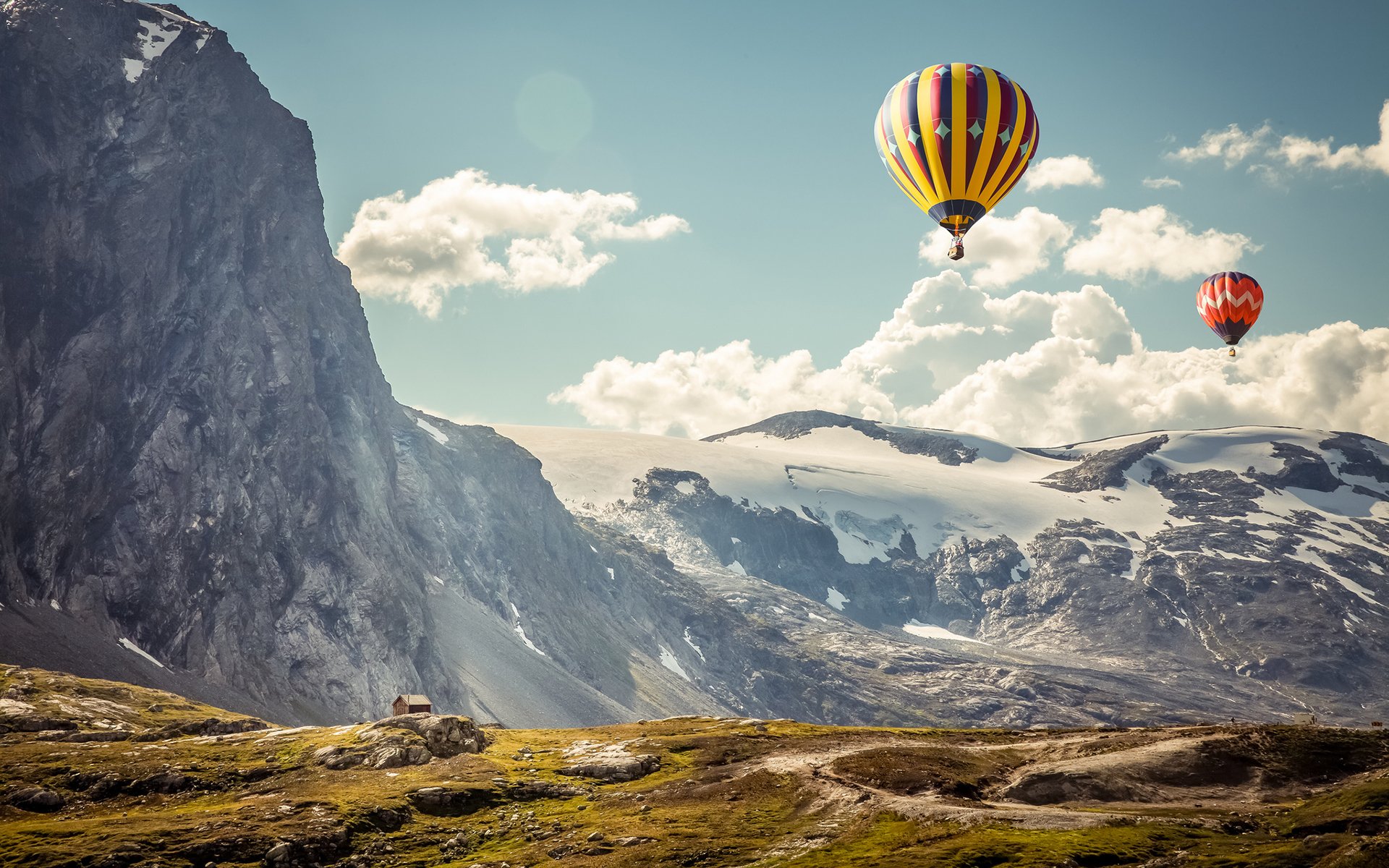 风景,自然风景,热气球,雪山