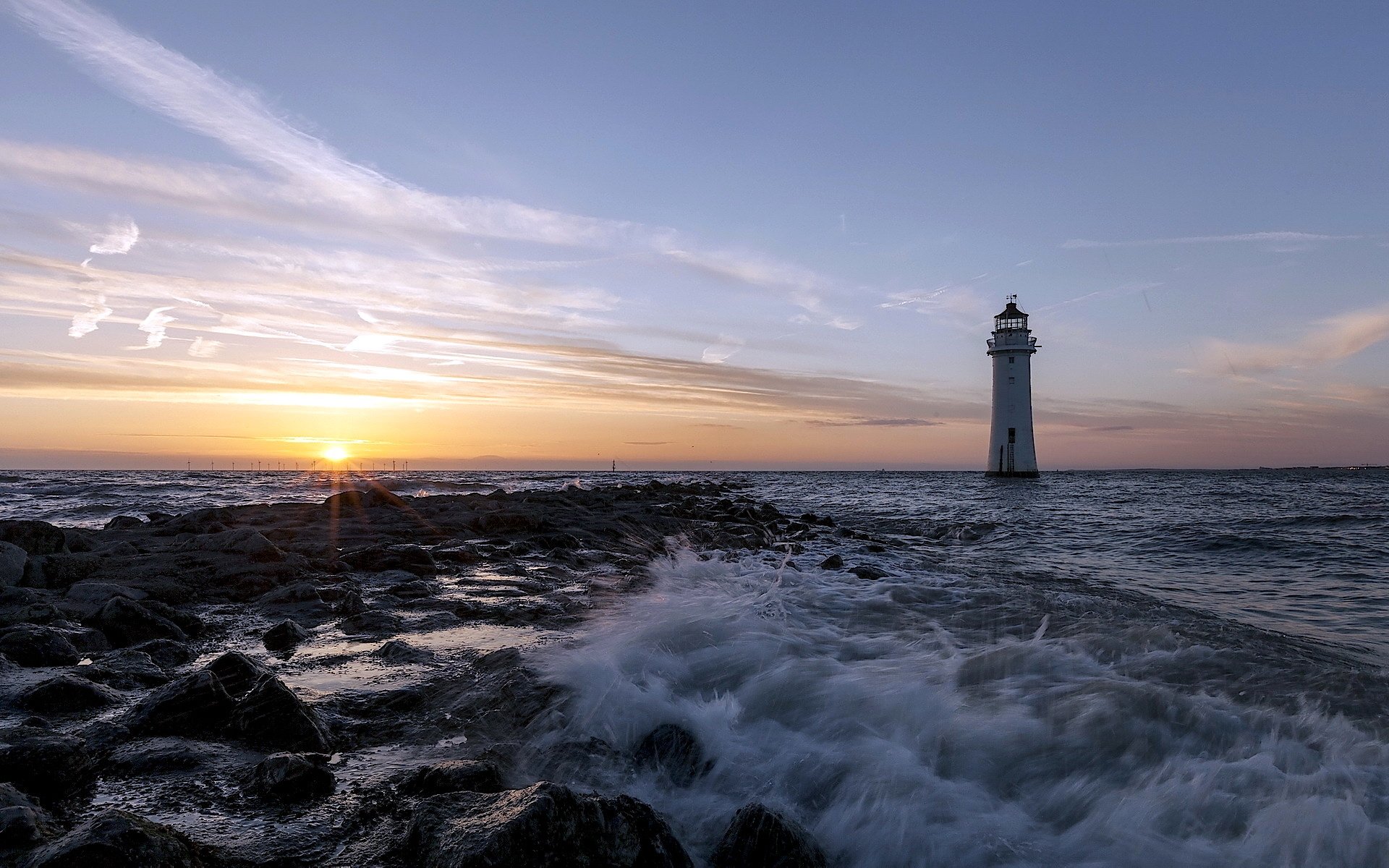 大海,灯塔,清冷,日出