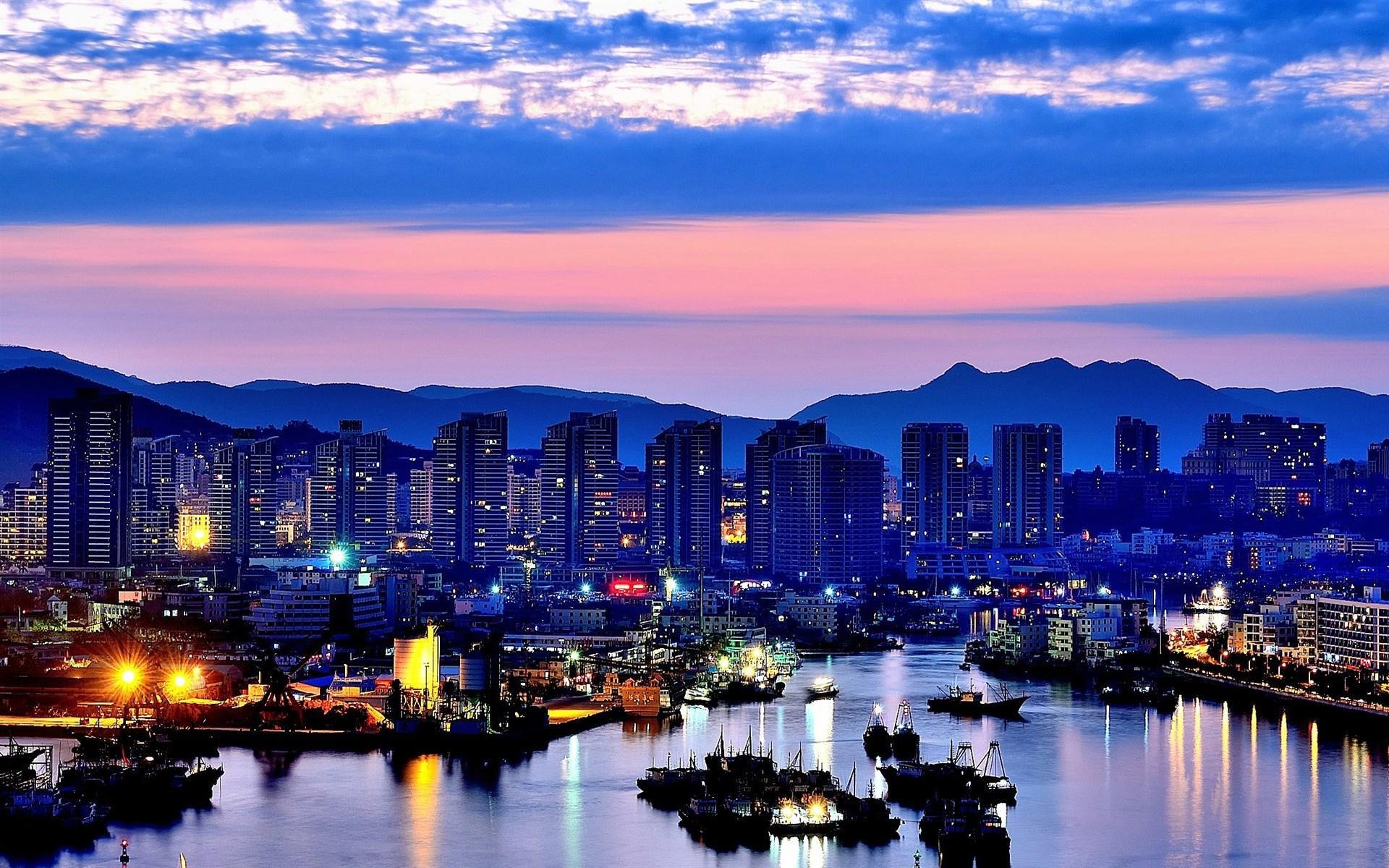 风景,海南,三亚亚龙湾,晚霞,灯火阑珊,宽屏