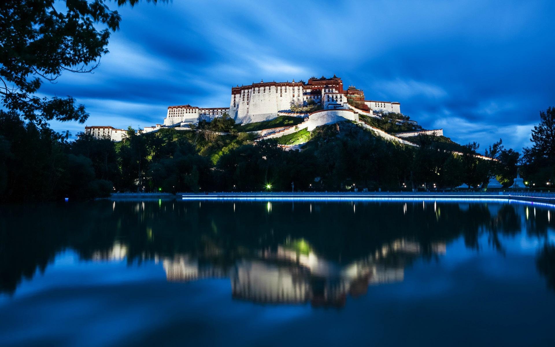 风景,西藏,拉萨,布达拉宫,暮色迷人,雄伟壮观,宽屏