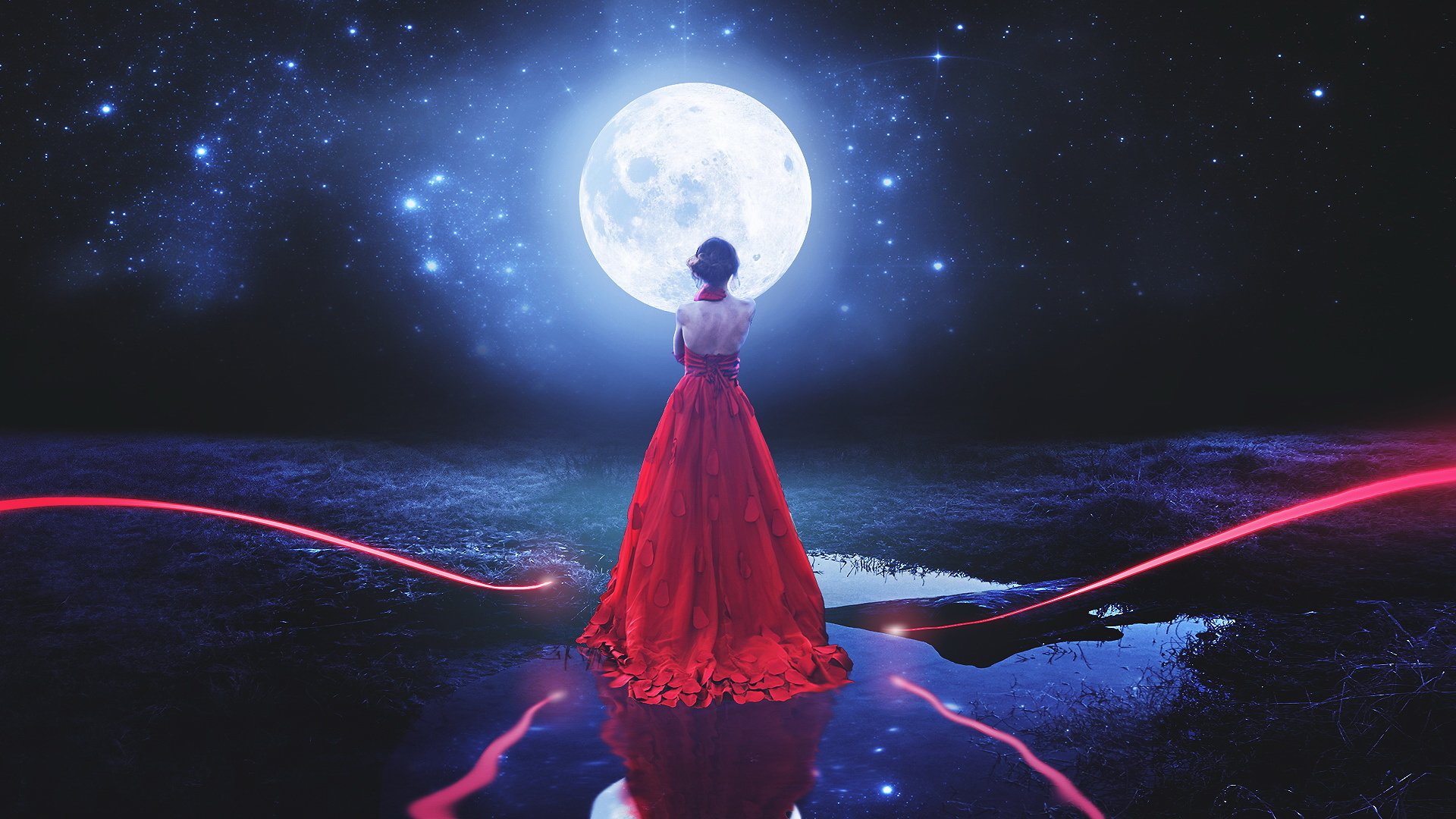 月亮,美女,长裙,意境