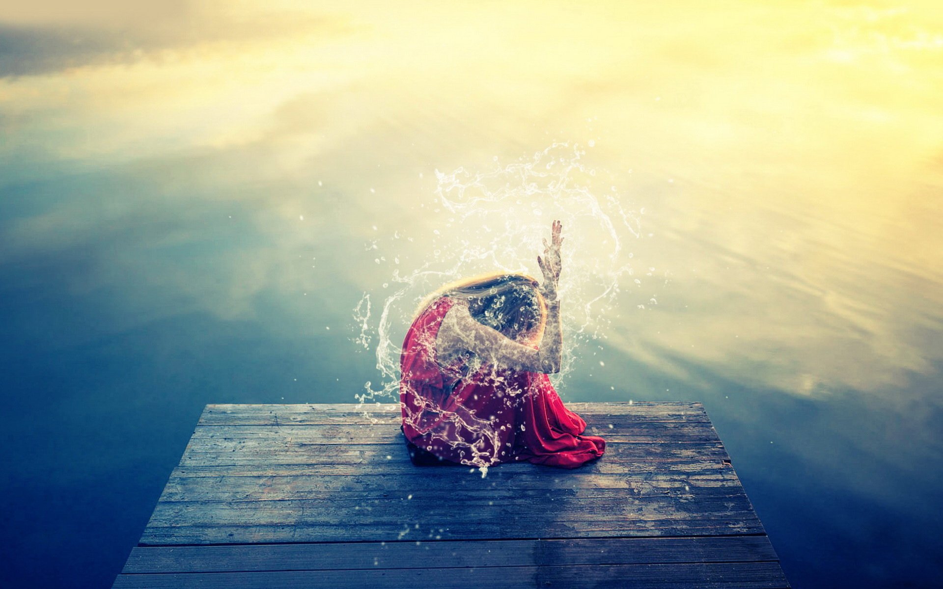 美女,清新,河边,洒水