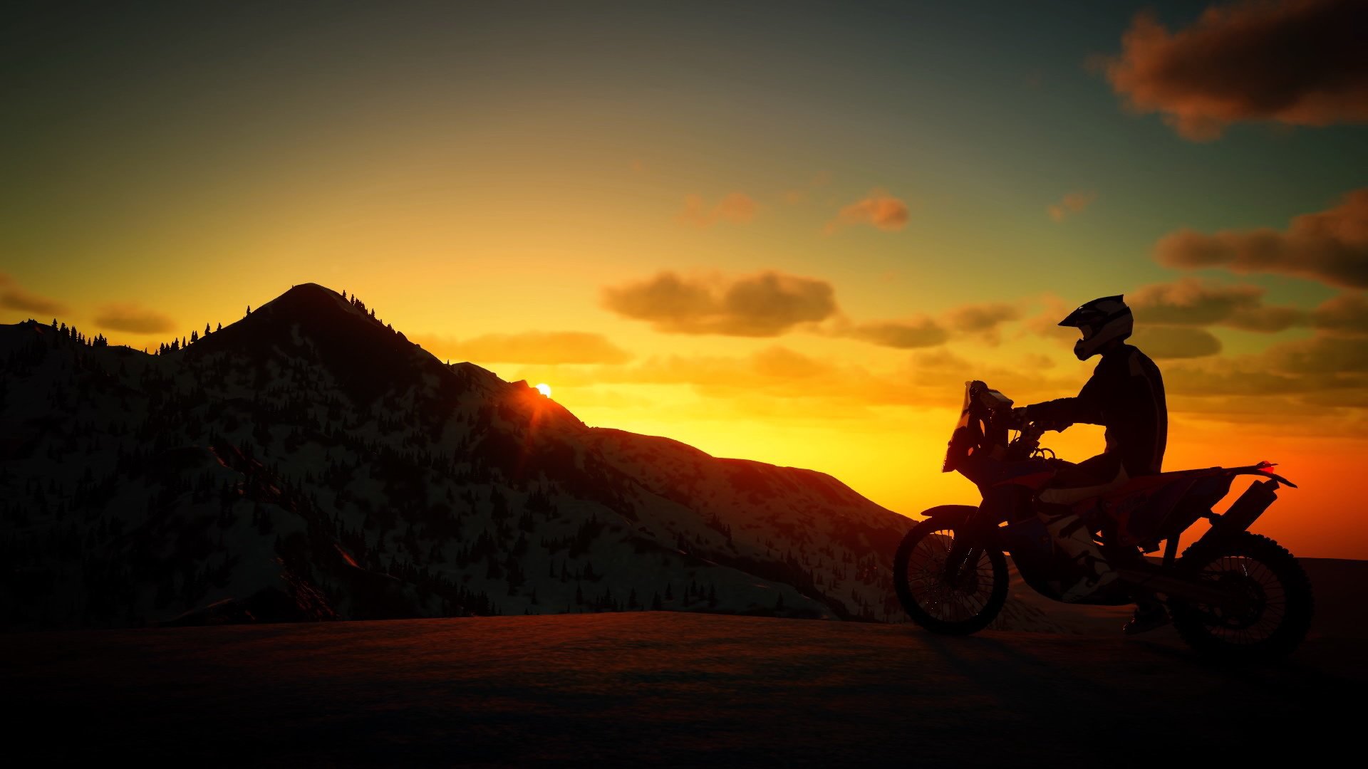 黄昏,落日,摩托车,骑行