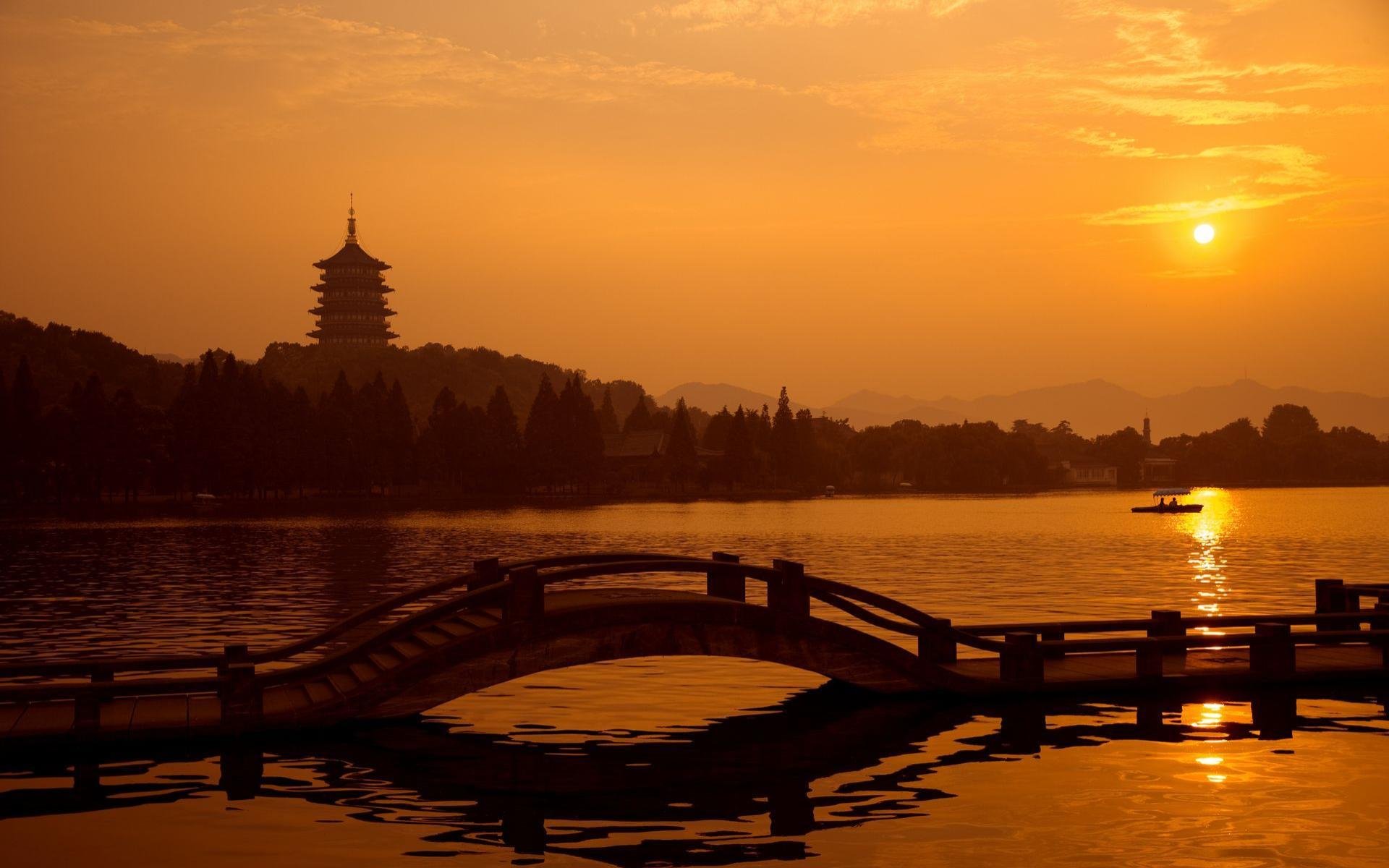 风景,西湖,雷峰塔,晚霞,夕阳,宽屏
