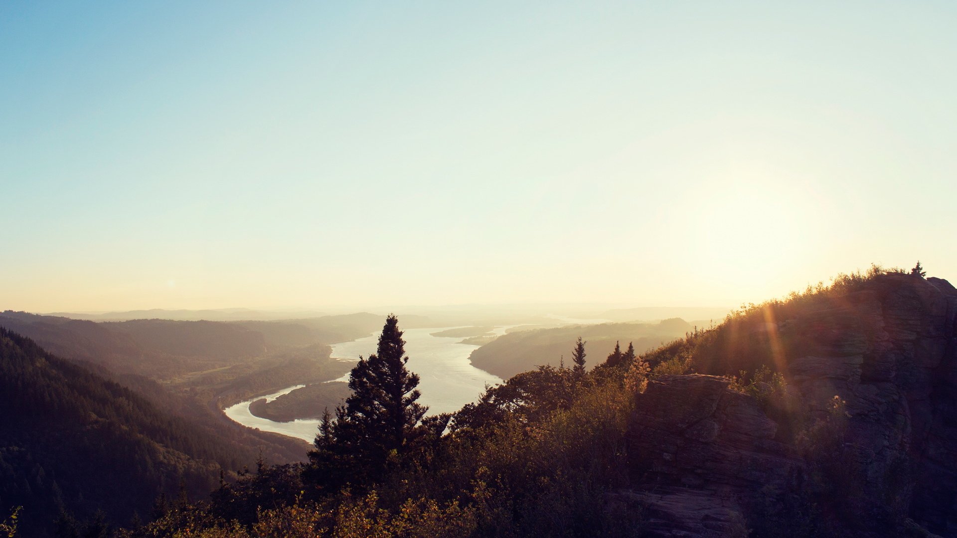 山峰,山顶,俯瞰,太阳,阳光,江河