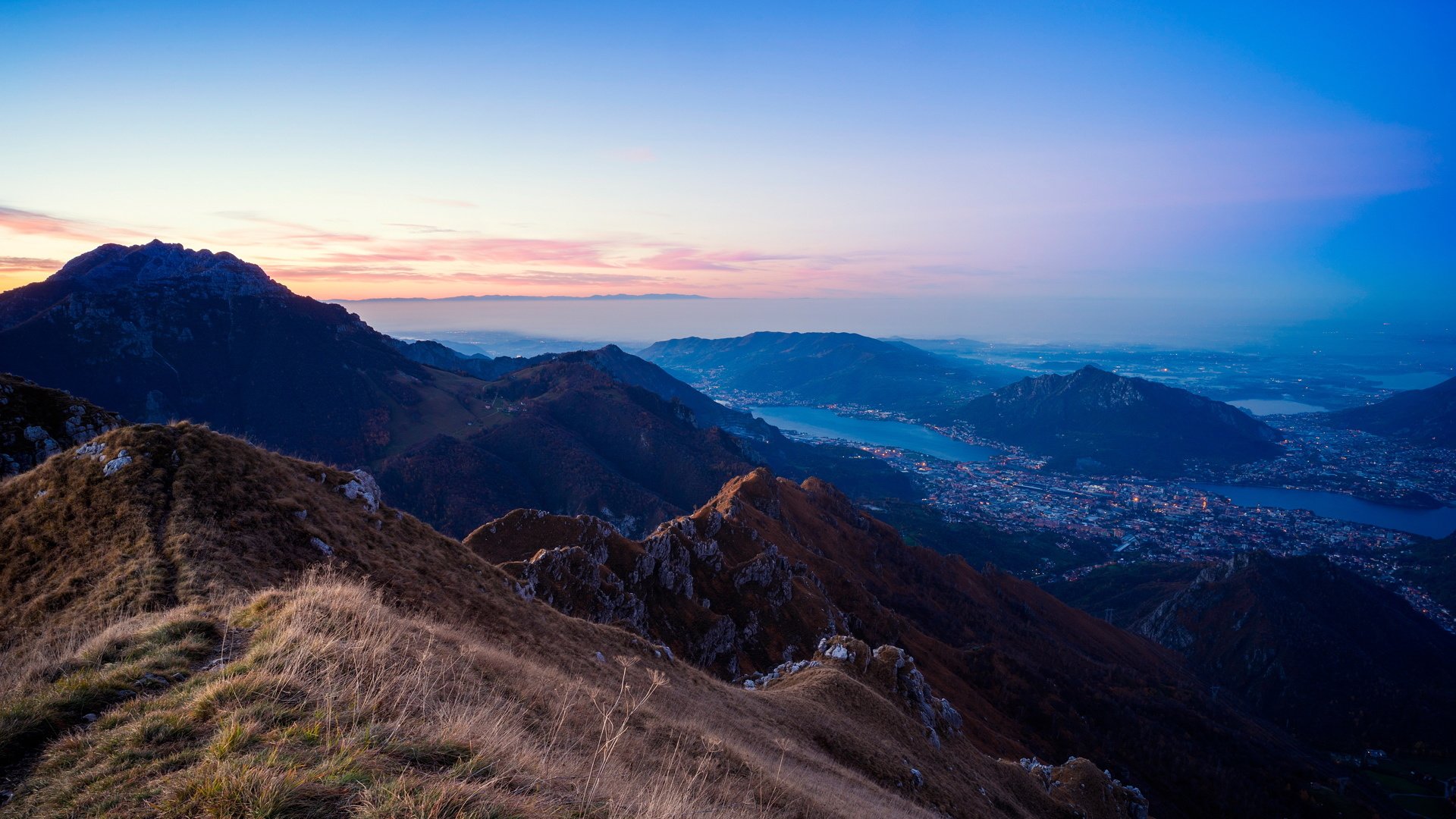 风景,风光,黄昏,落日,山,城镇