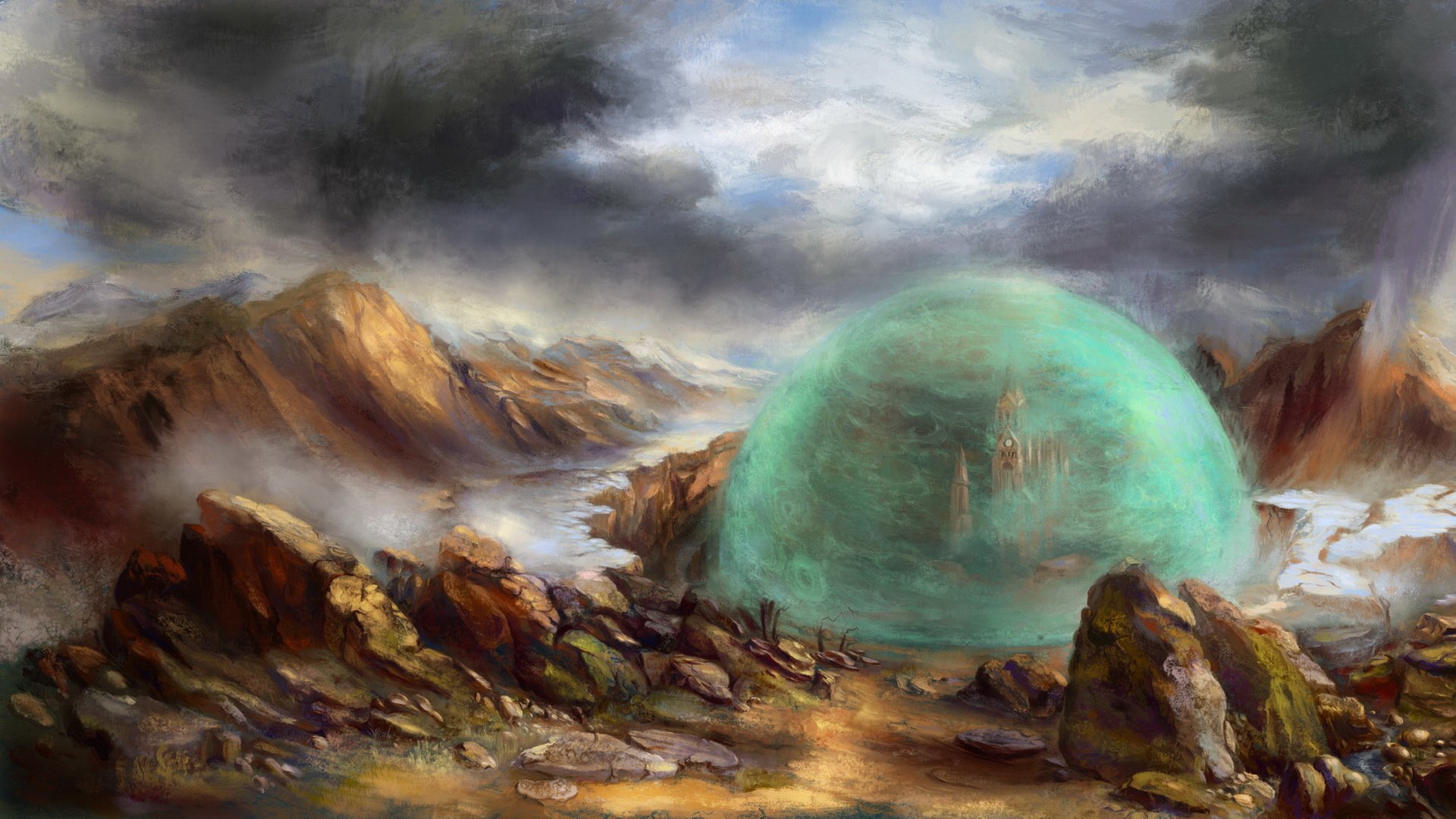 荒山,科幻,乌云,烟雾缭绕