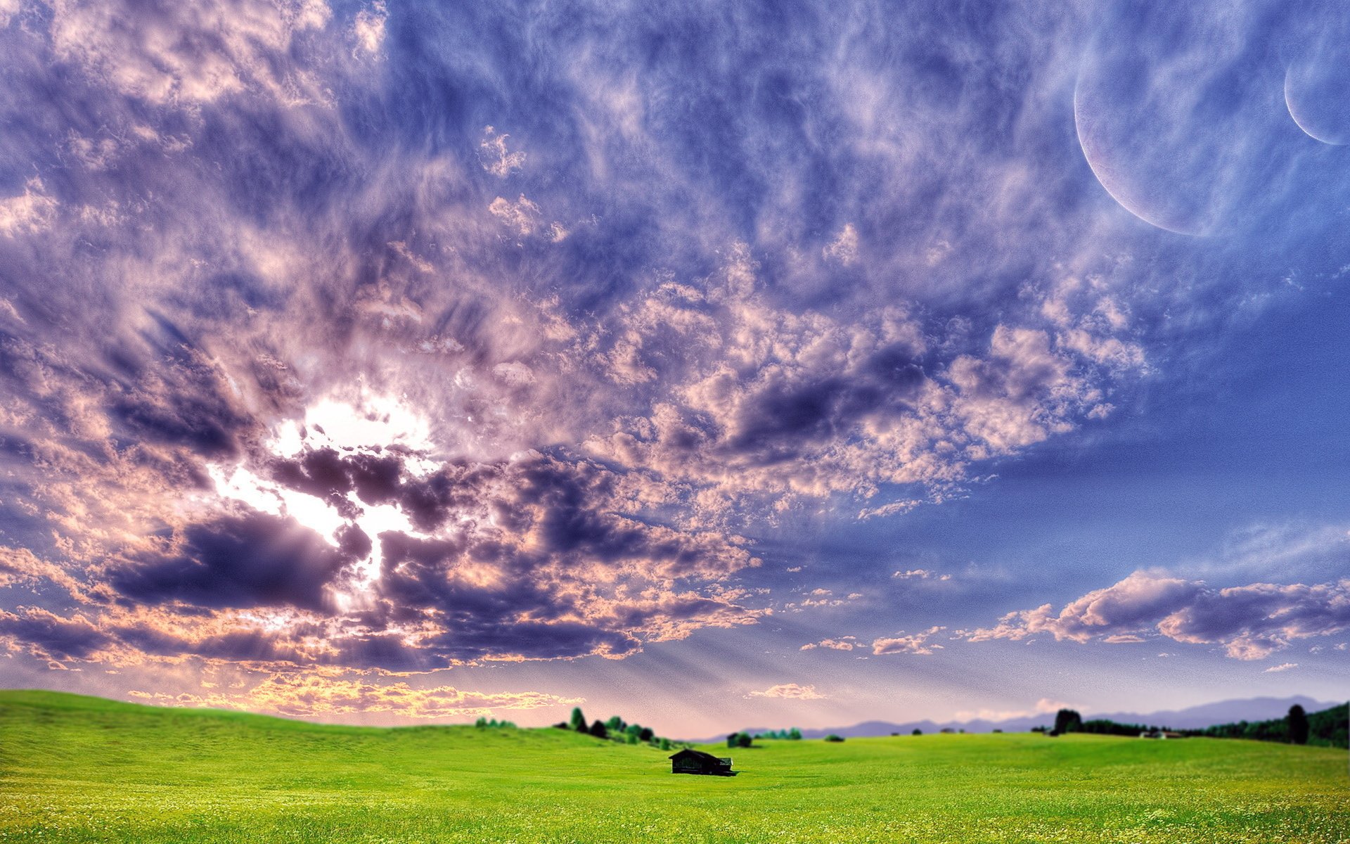 风景,草原,黄昏,绚烂