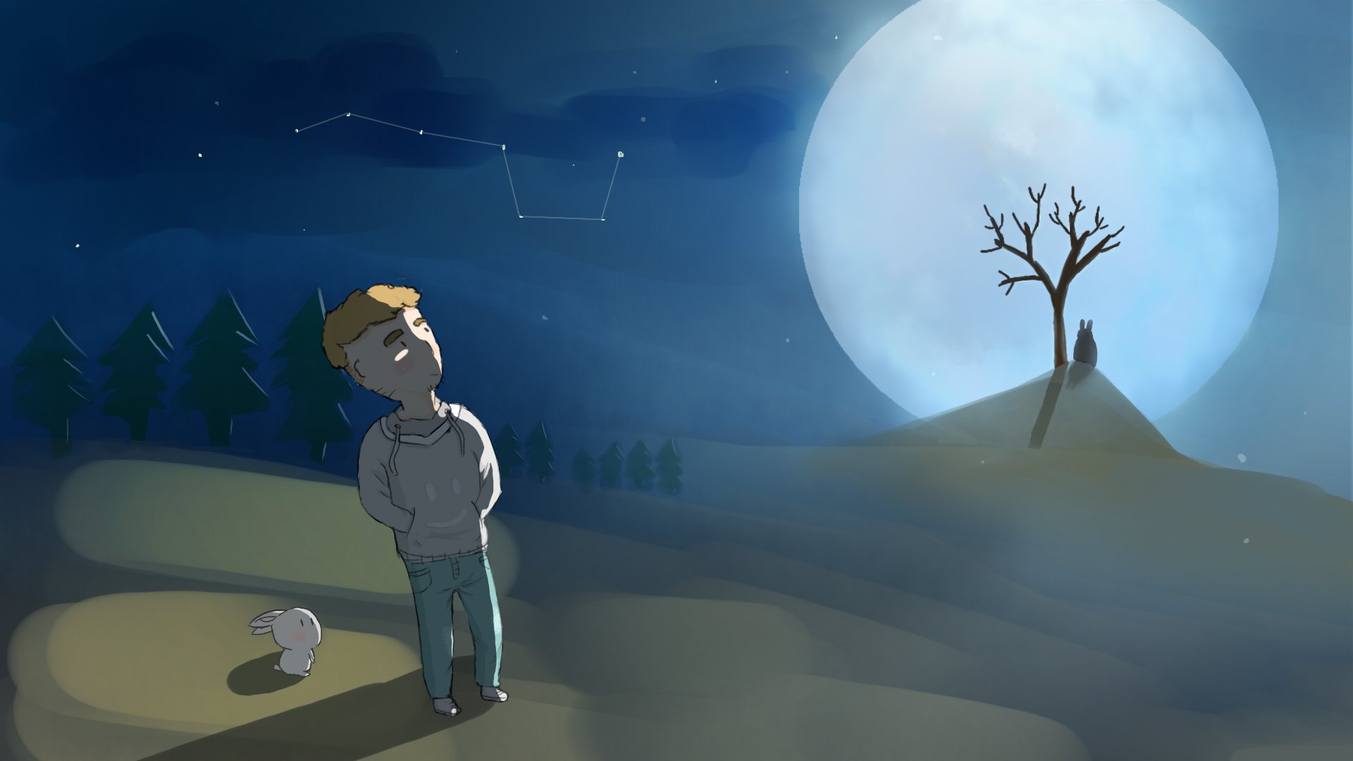 动漫,兔子,月亮,卡通	