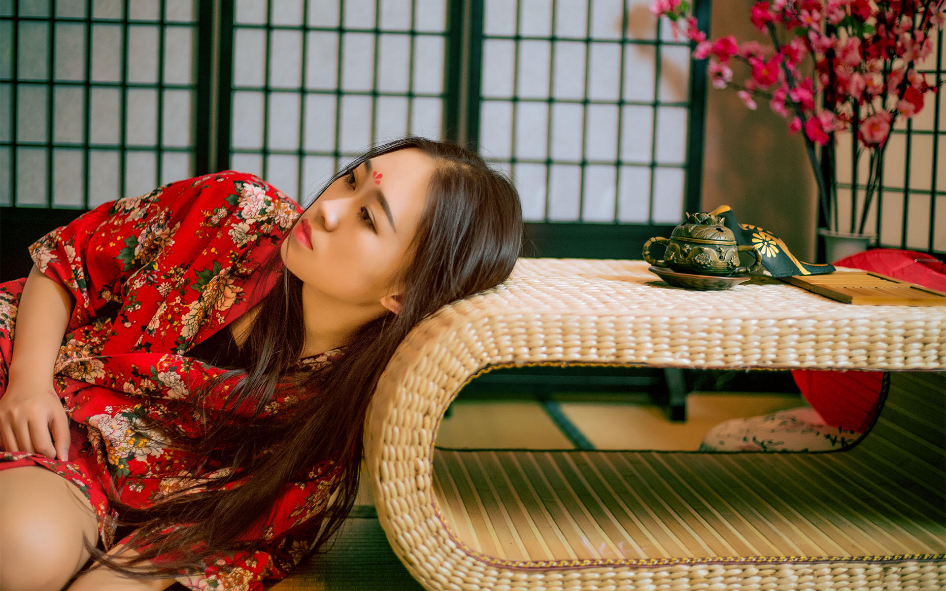 文艺古风,清纯,可爱,红色汉服,面具