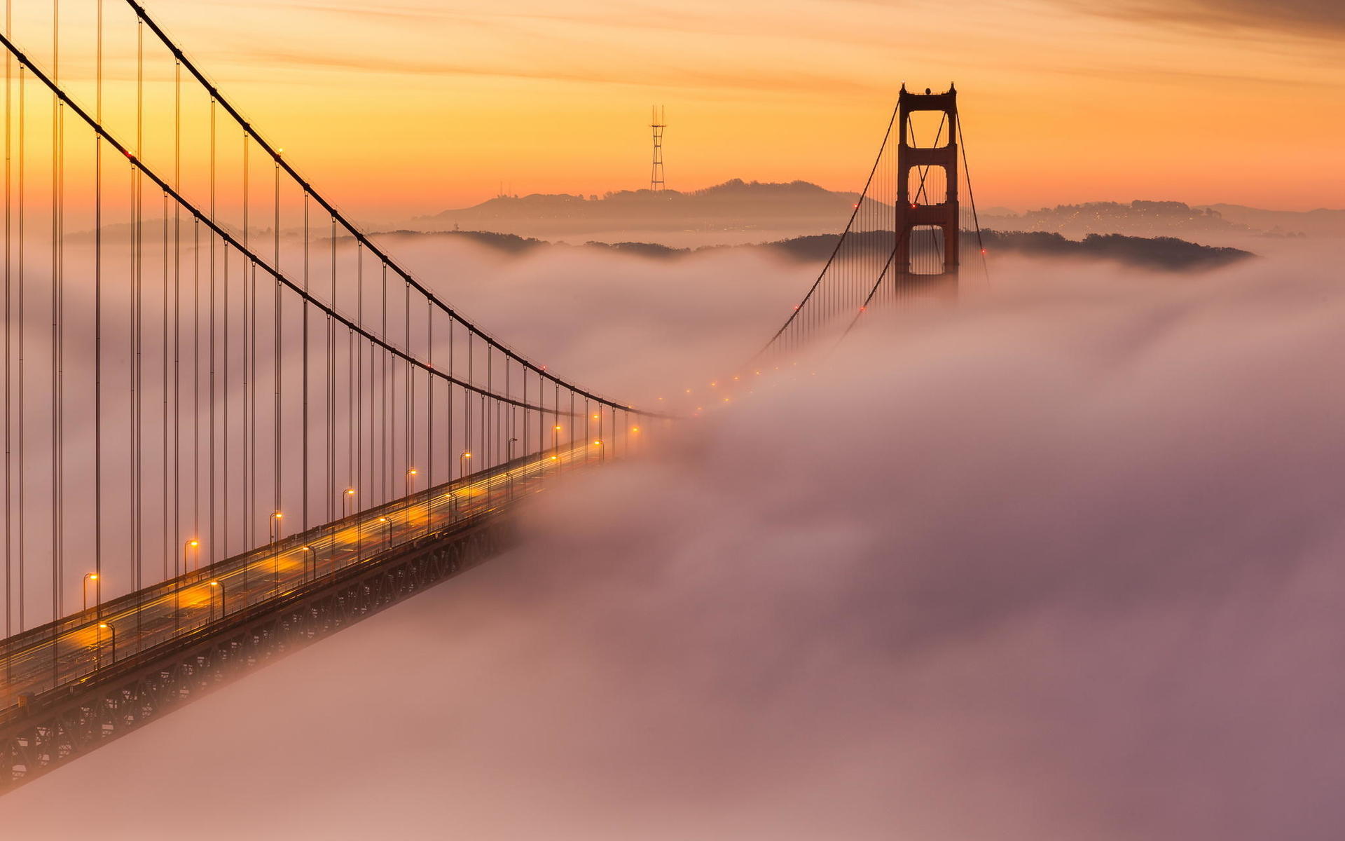 风景,黄昏,大桥,山脉