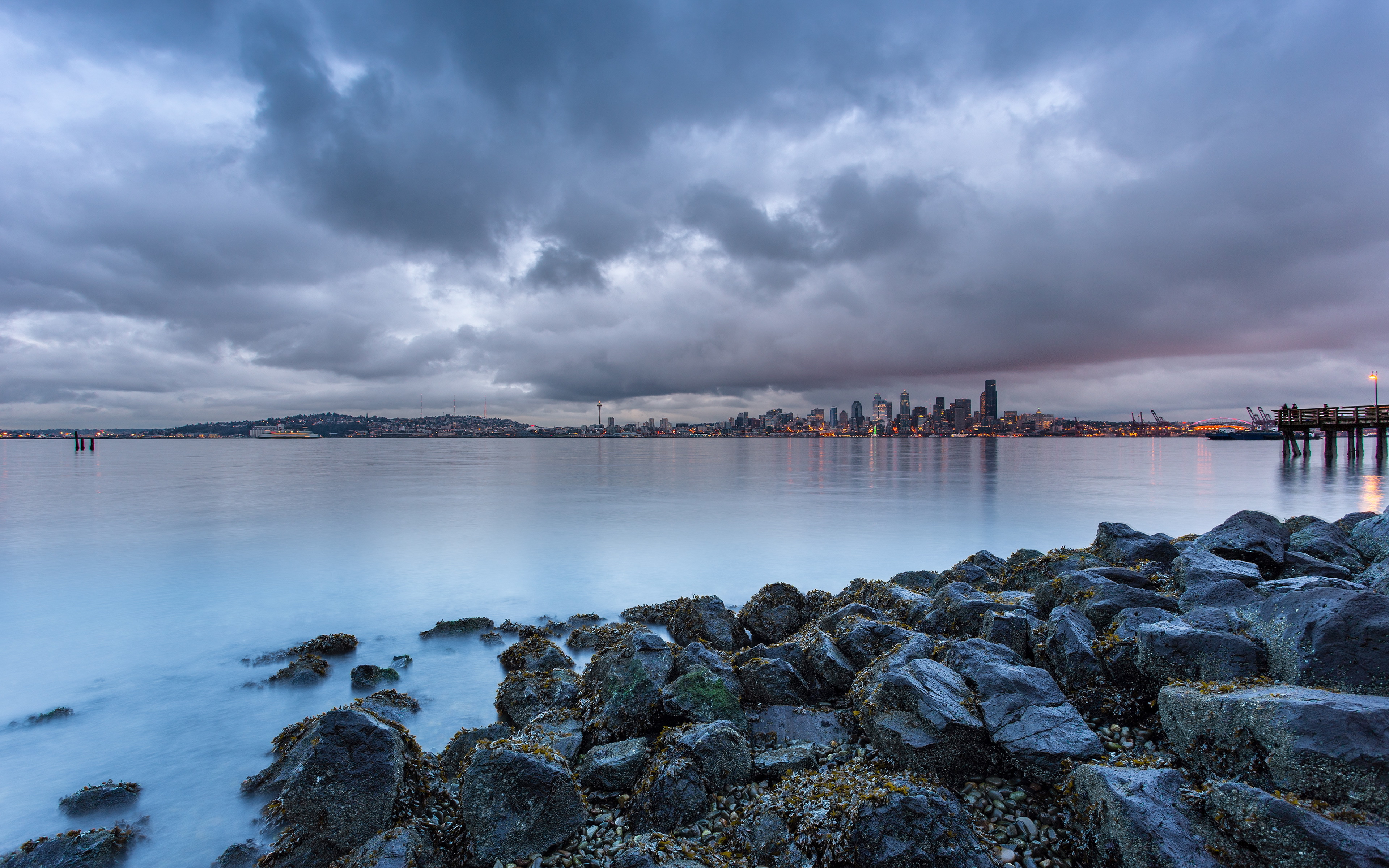 风景,海洋,城市,乌云,岩石