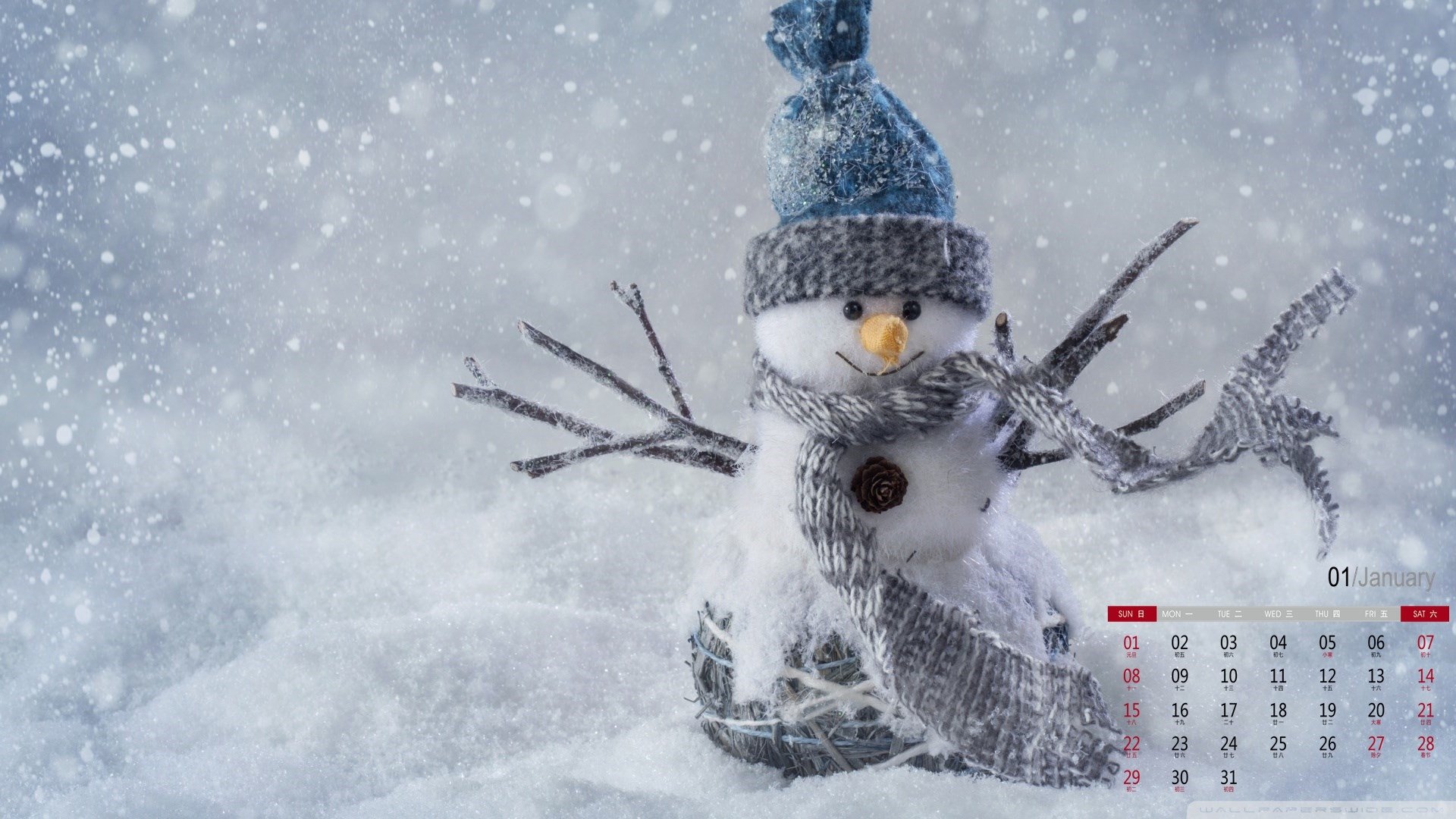 1月,雪人