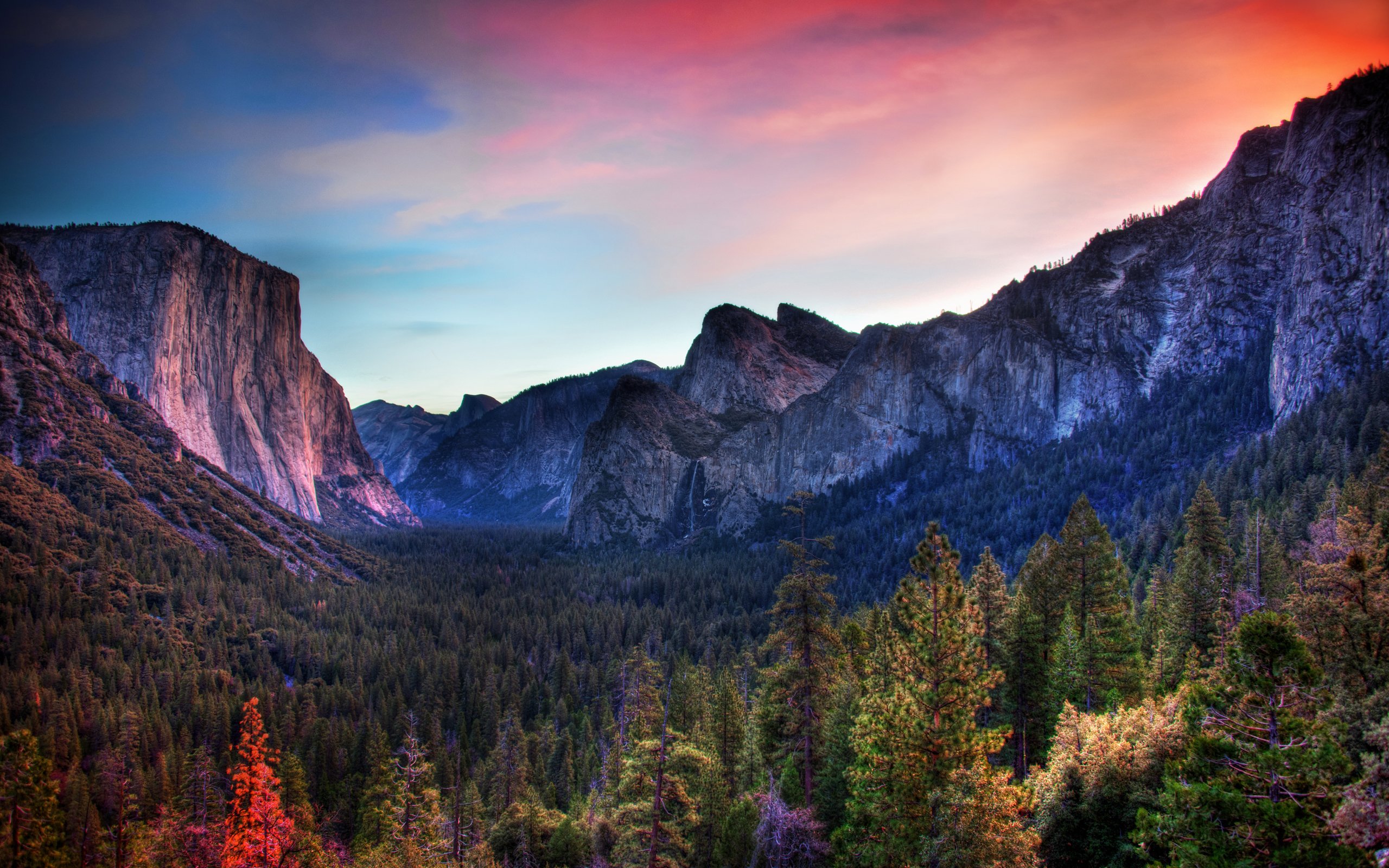 落日余晖,山脉,森林