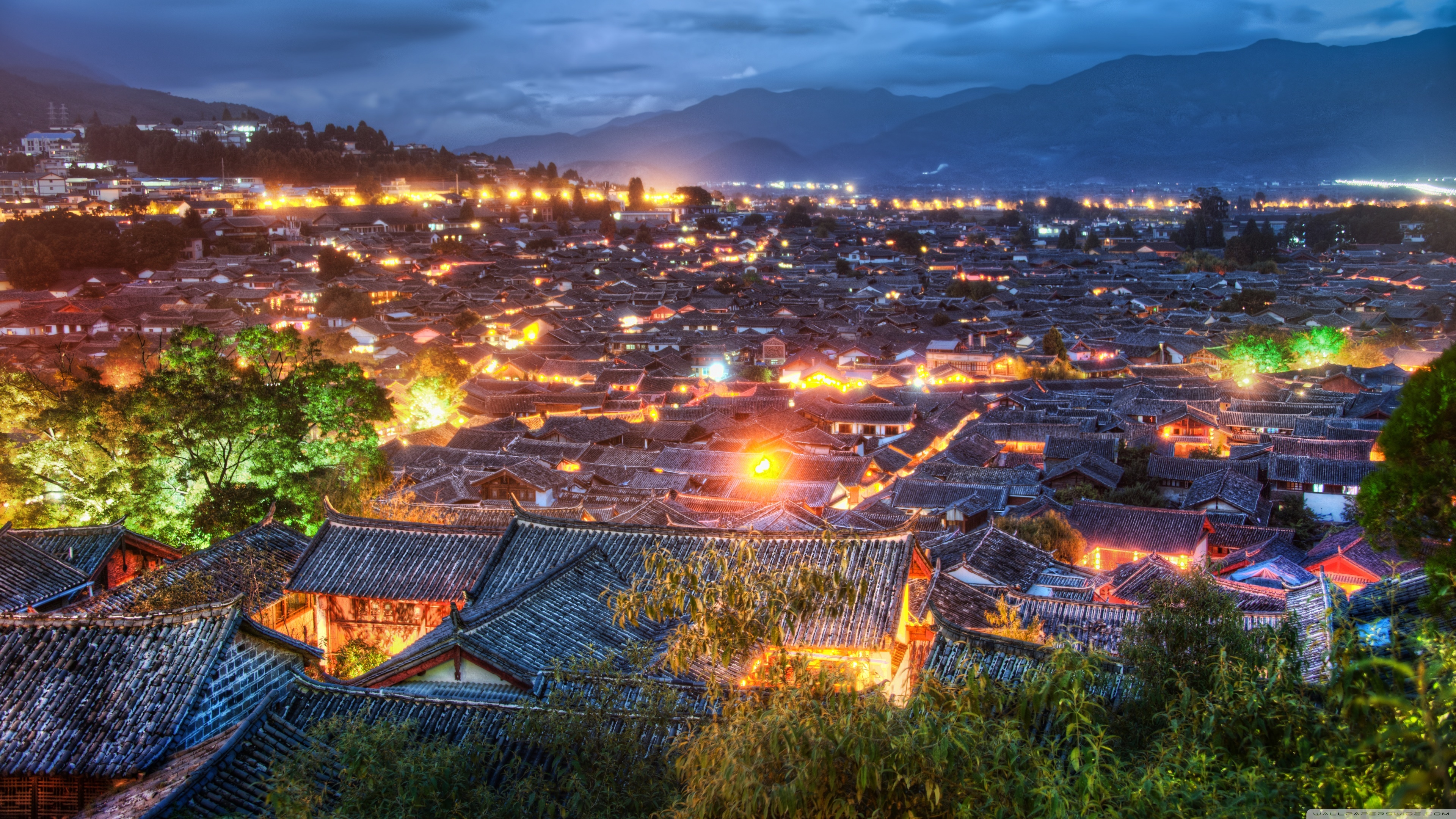 风景,古镇,灯光,建筑