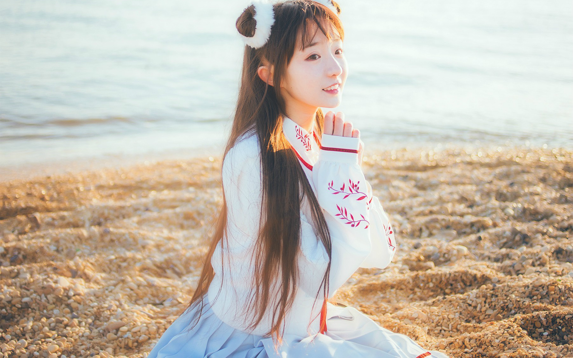 文艺古风,唯美可爱,汉服写真,海边
