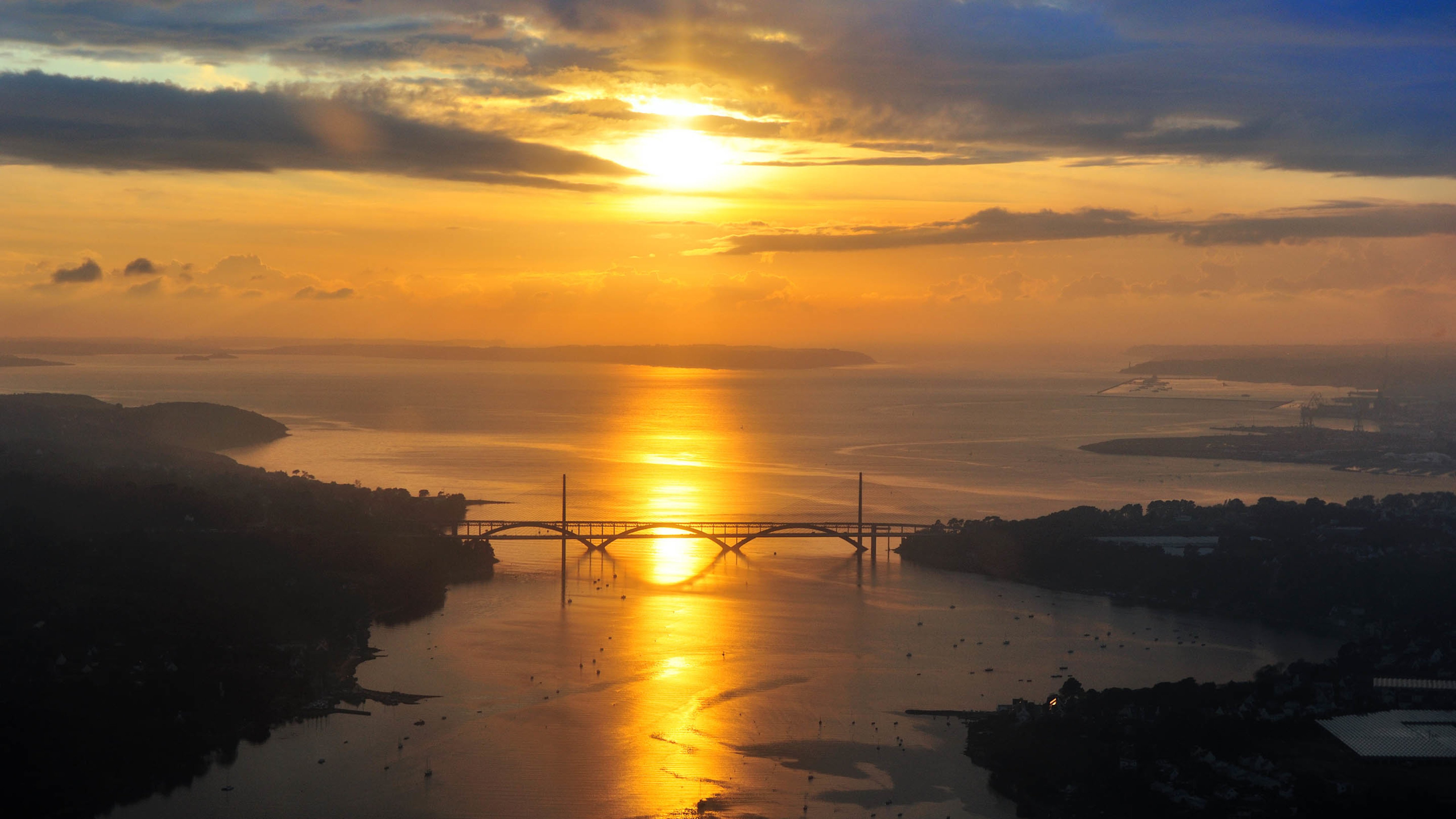 夕阳,大海,大桥