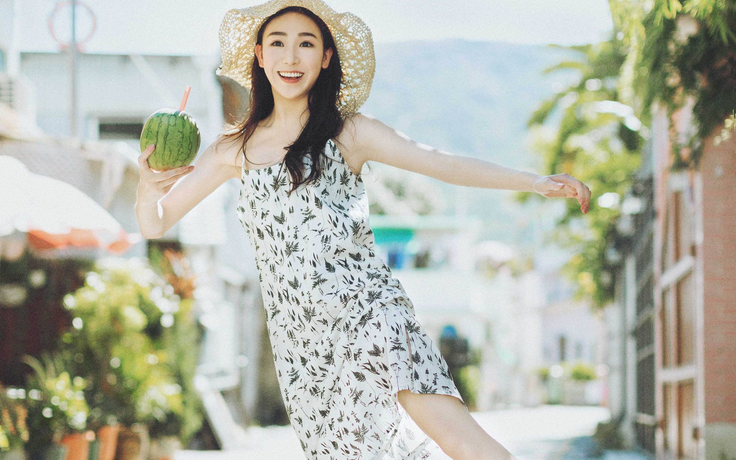 清纯,夏日,草帽,阳光