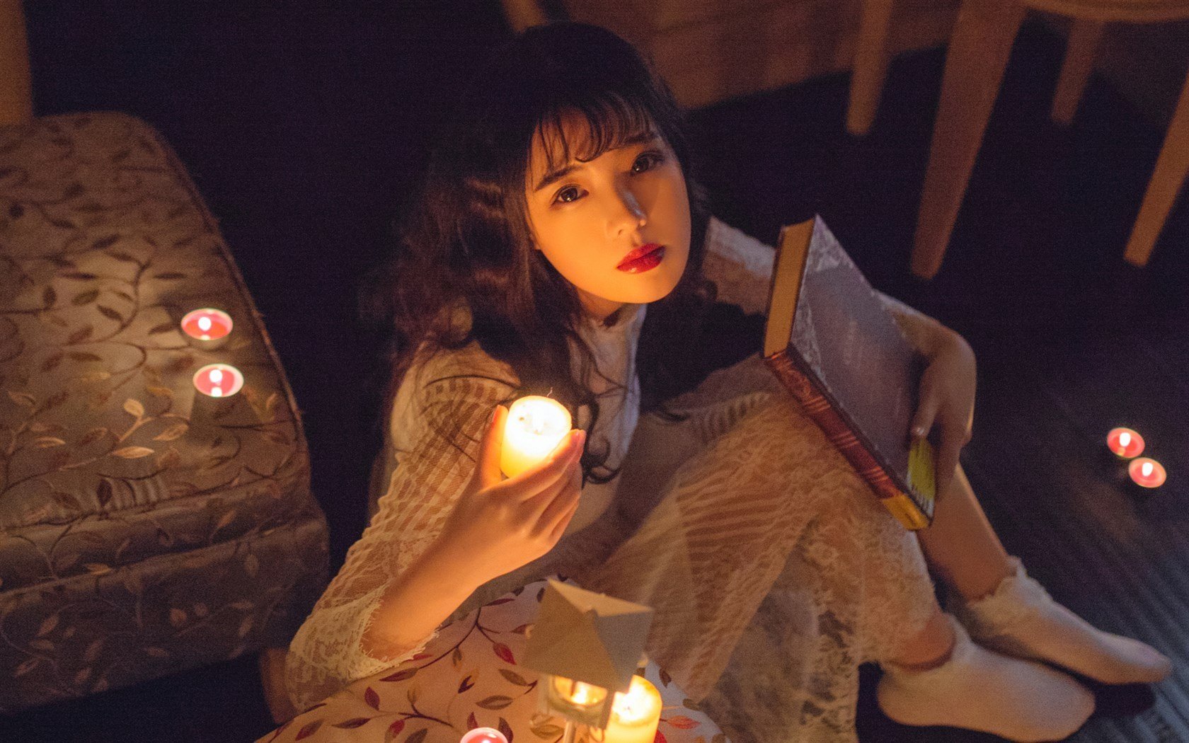 清纯,长裙,文艺,蜡烛