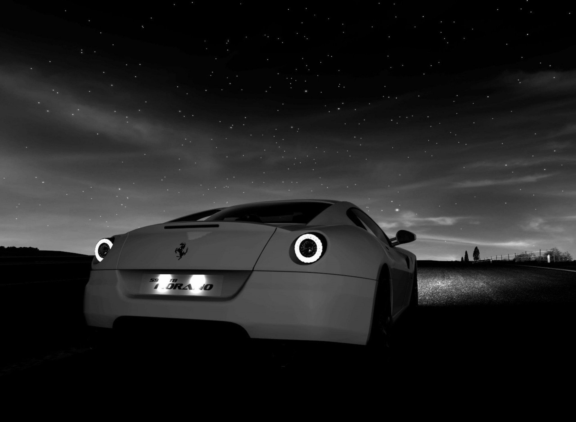 法拉利,白色跑车,夜景