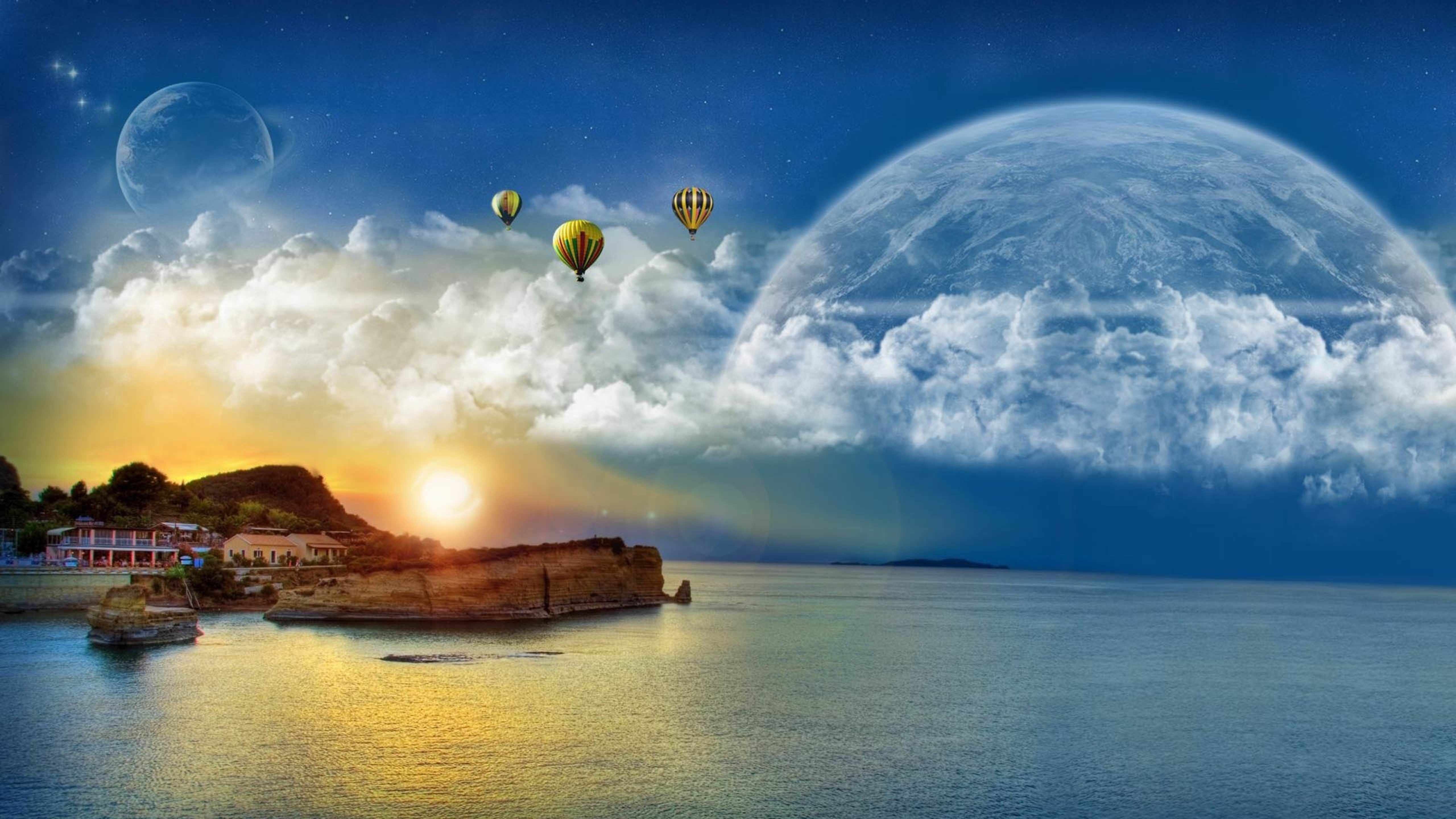 大海,星空,梦幻,热气球