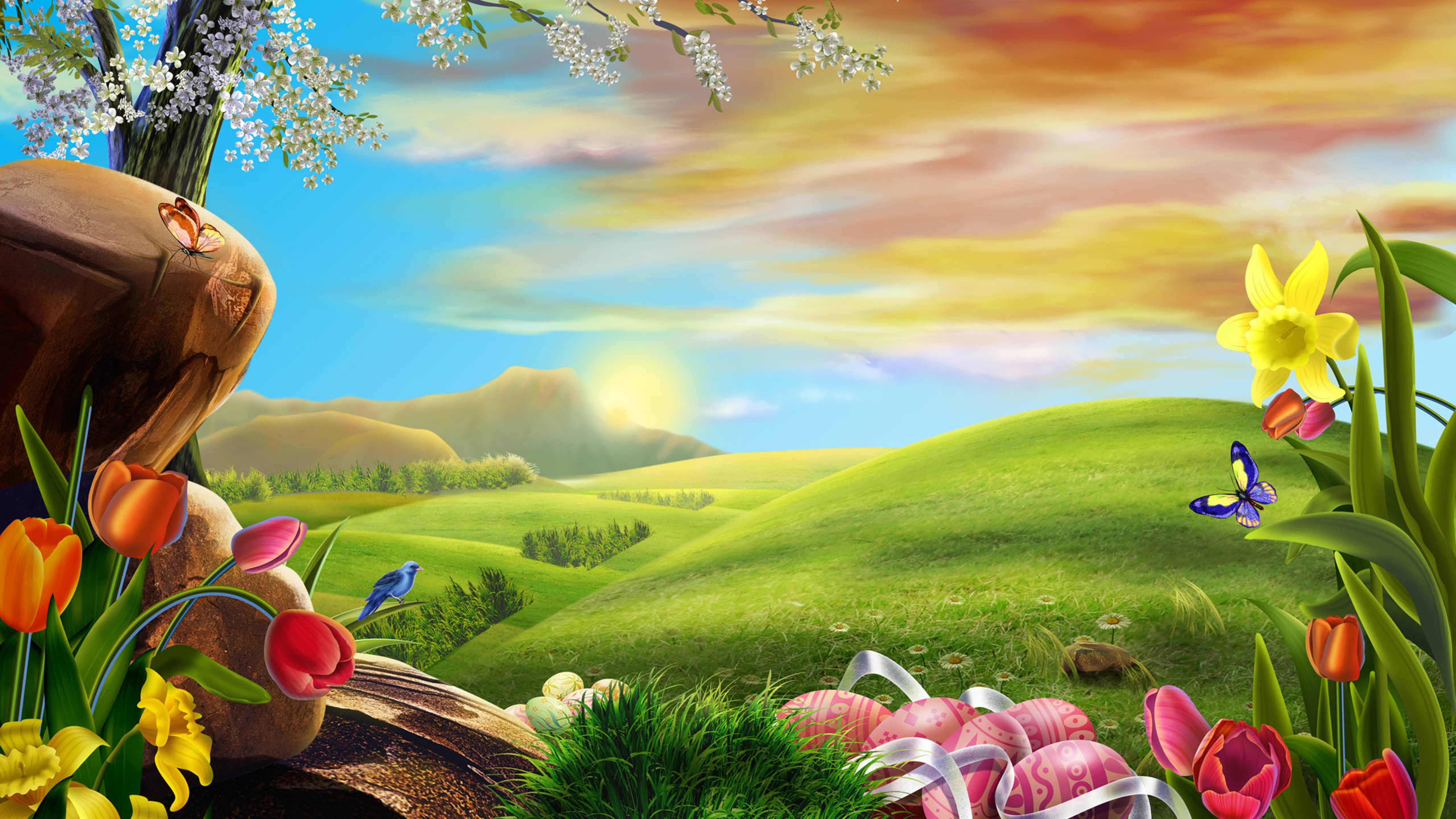 动画,草地,小鸟